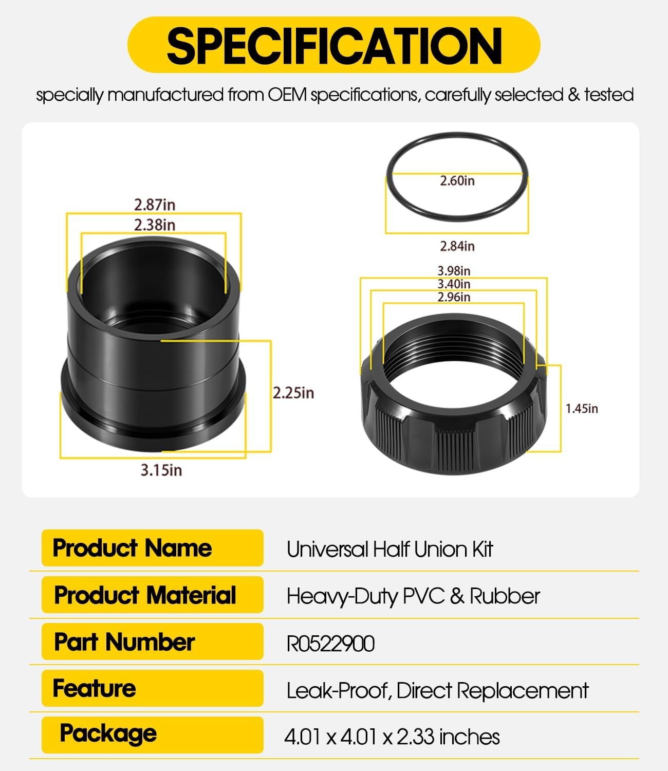 R0522900 Universal Half Union Replacement Kit for Zodiac Jandy CV,CL,CS,DEV. DEL