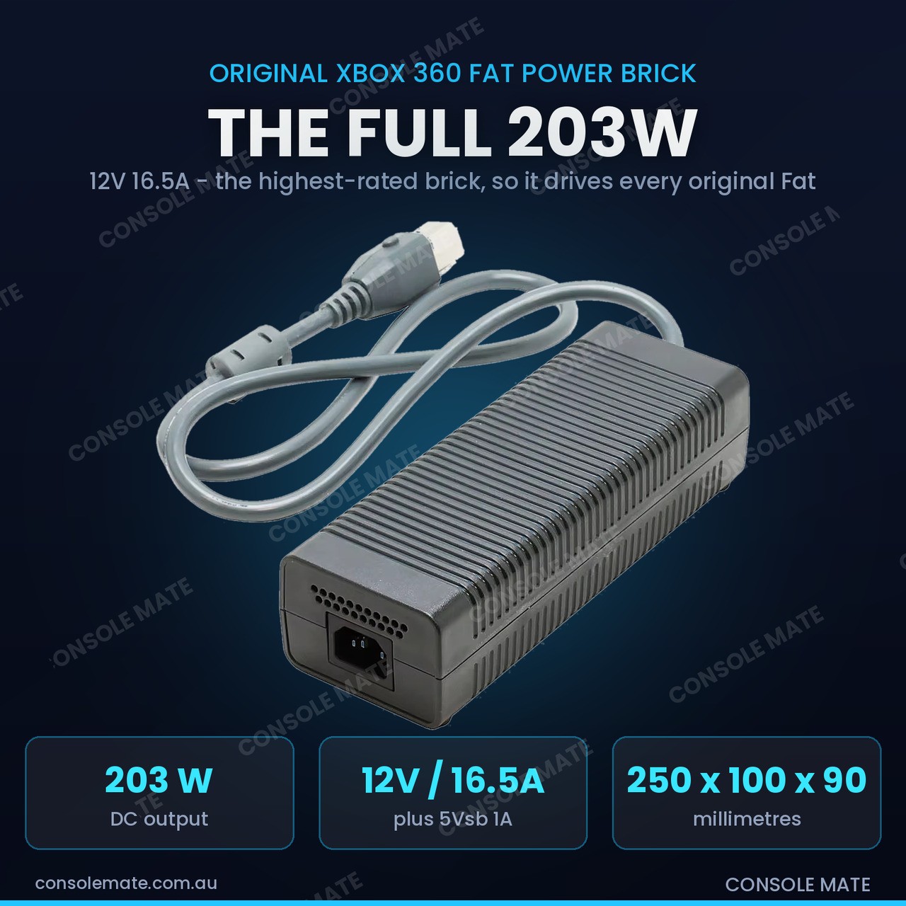 Xbox 360 Original AC Power Brick | 203W Replacement Console Supply | AU Plug New