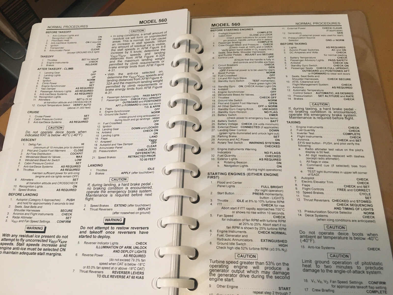 Cessna Citation V, Model 560 Pilot's Normal Procedures Checklist