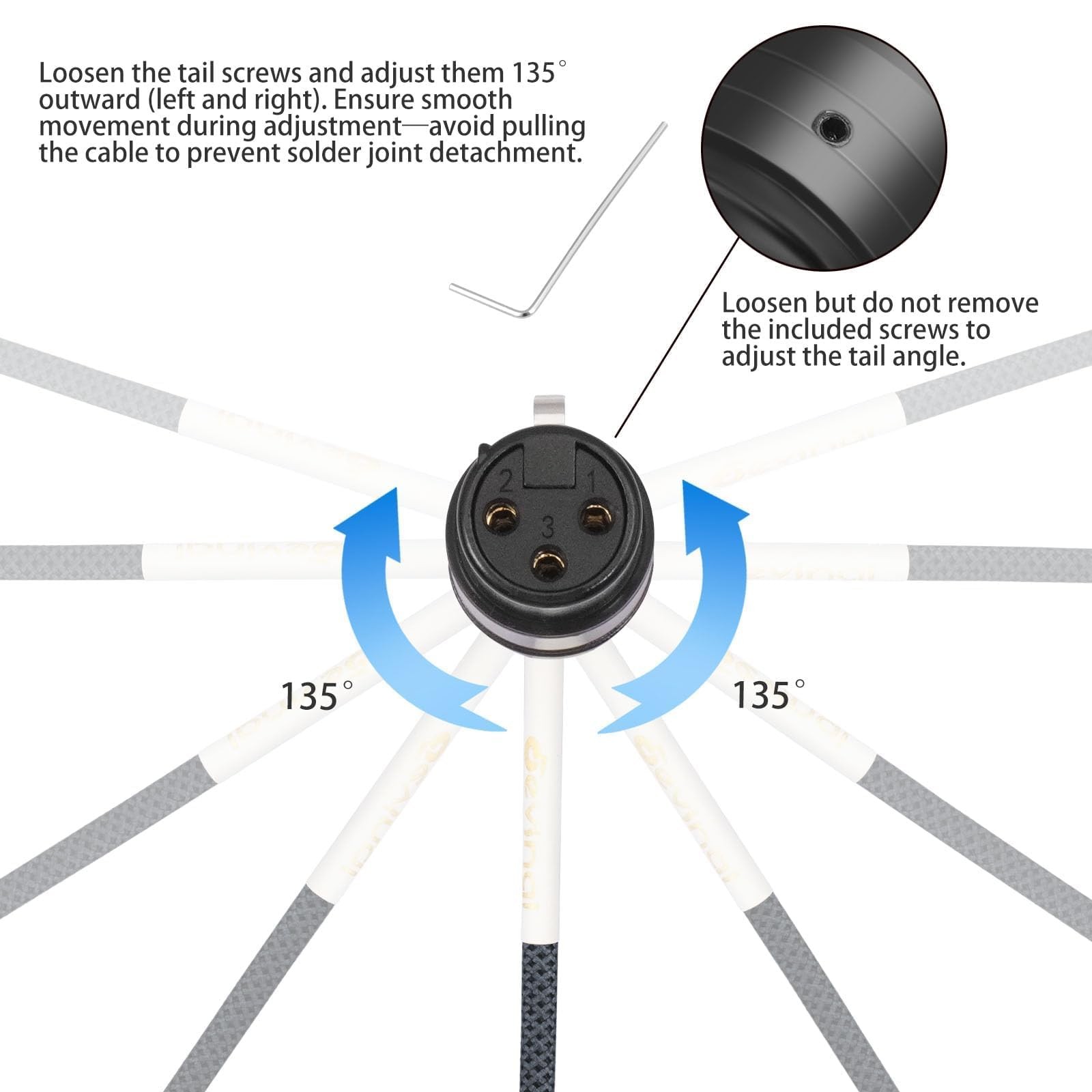 Devinal Rotatable Right-Angle XLR Cable, 1FT, Angle Male to Female 1FT