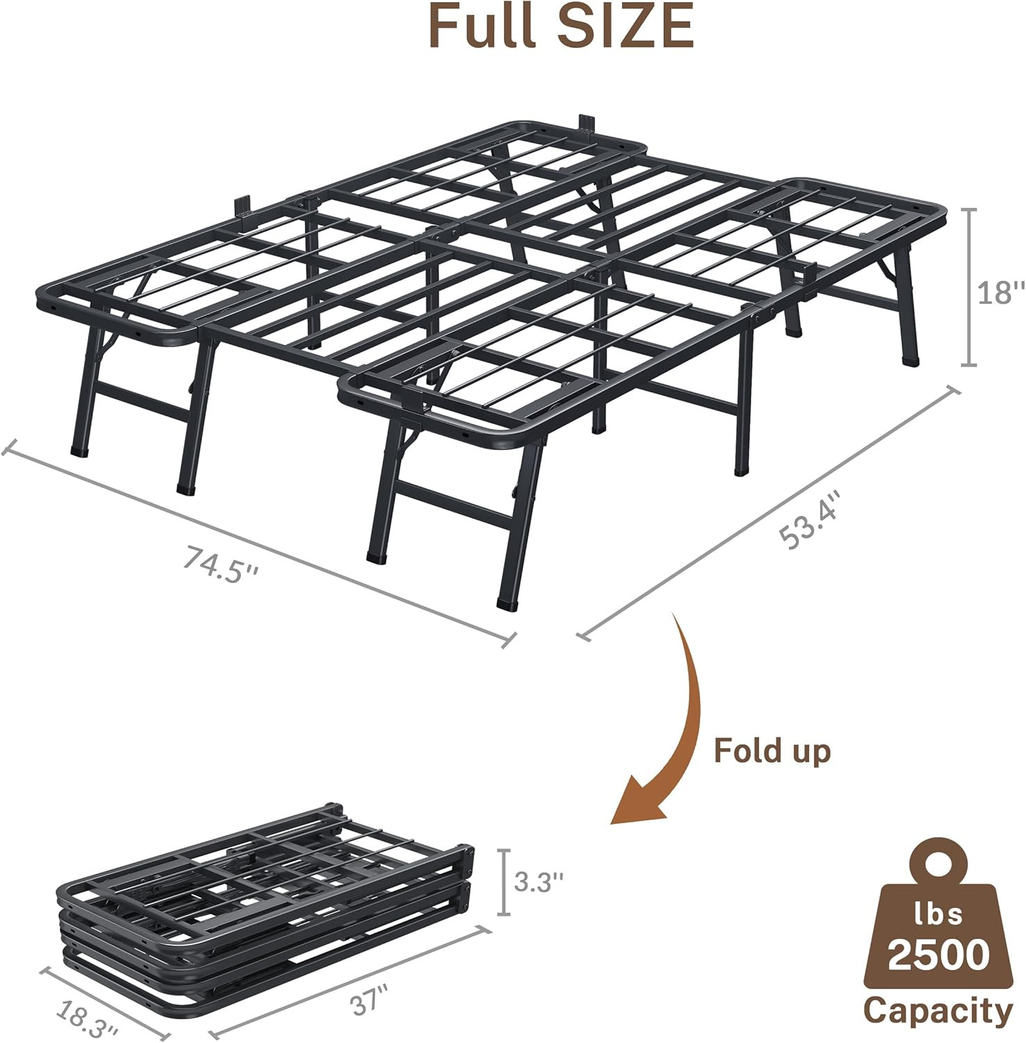18 Inch Full Metal Bed Frame Folding Bed Frame Tool-Free Assembly Mattress Found