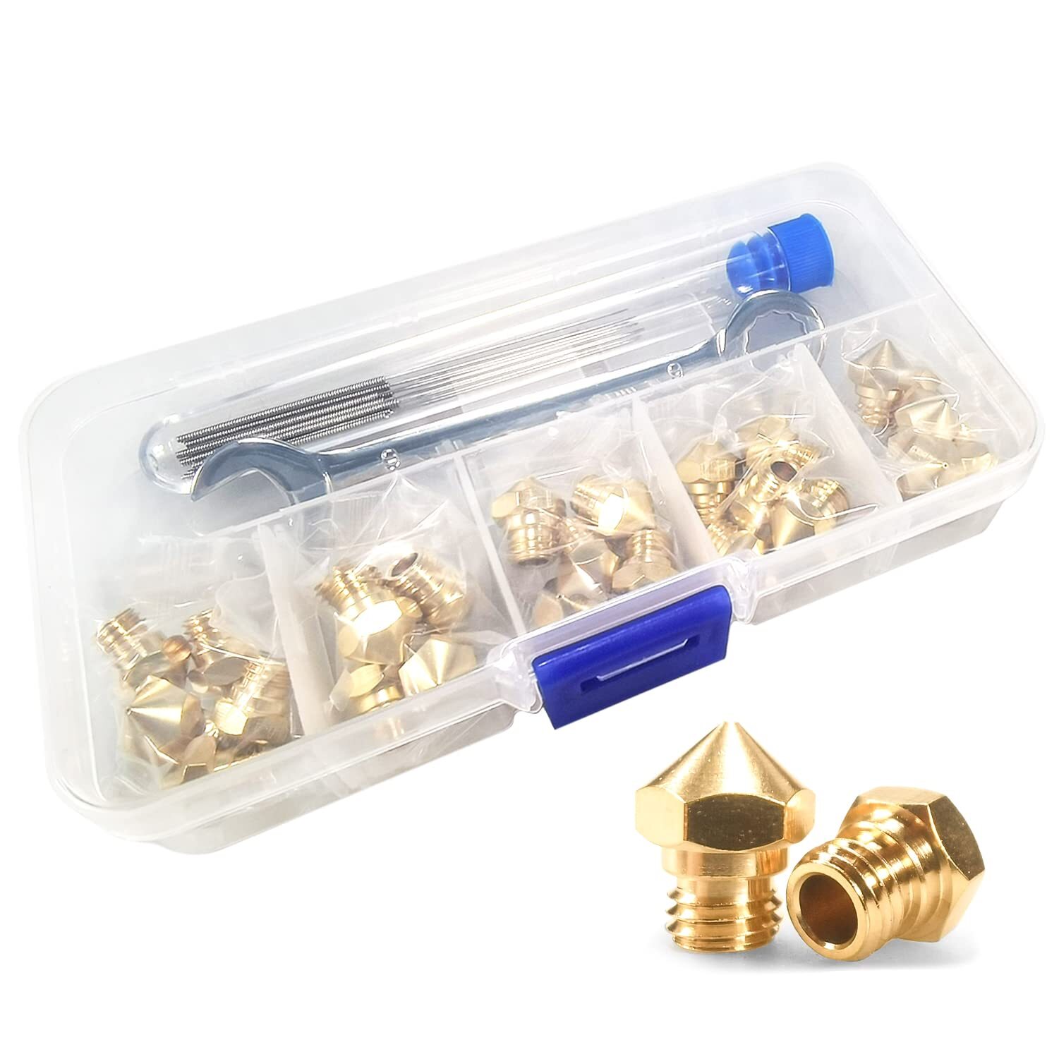 24-Piece 3D Printer Nozzle Set for MK10 Extruder Brass Nozzles 0.2-1.0mm Sizes