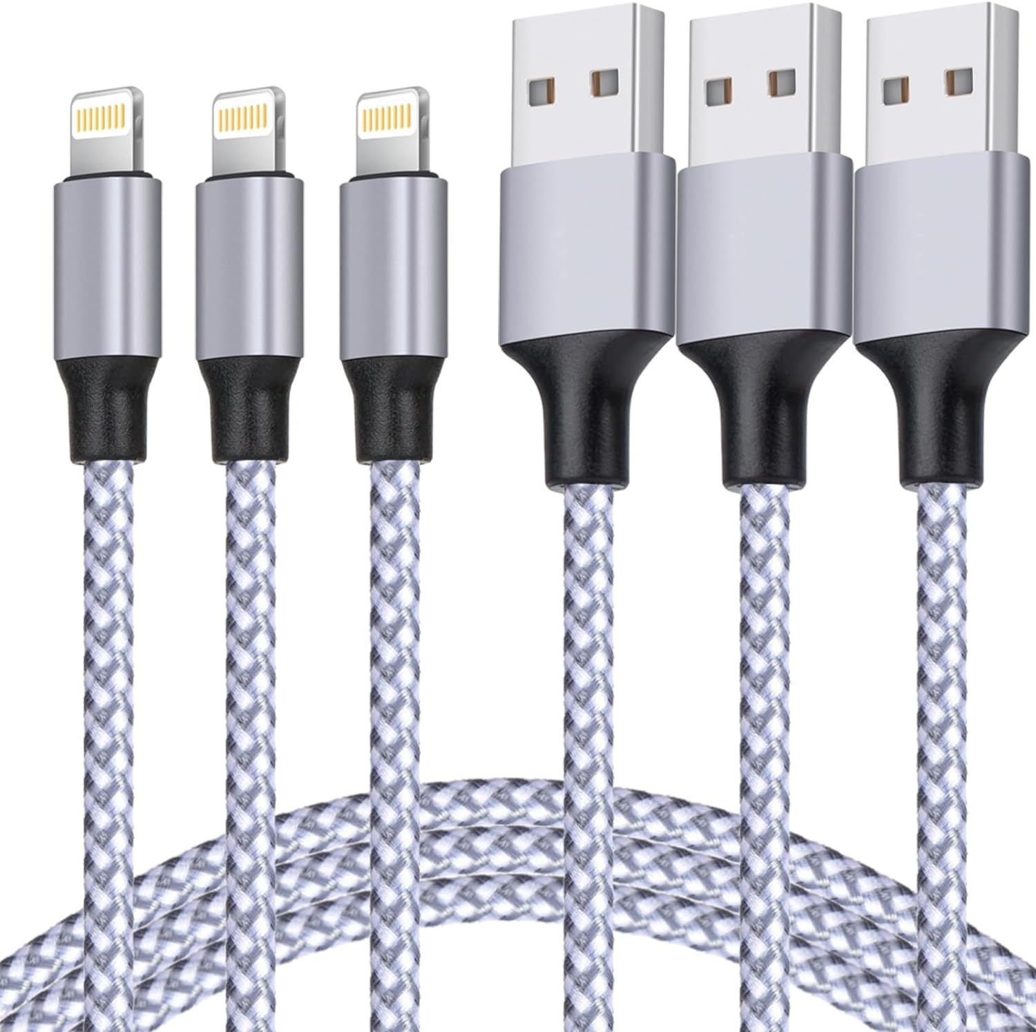 for Iphone Charger, [Mfi Certified] Lightning Cable 3PACK 6FT Nylon Braided USB