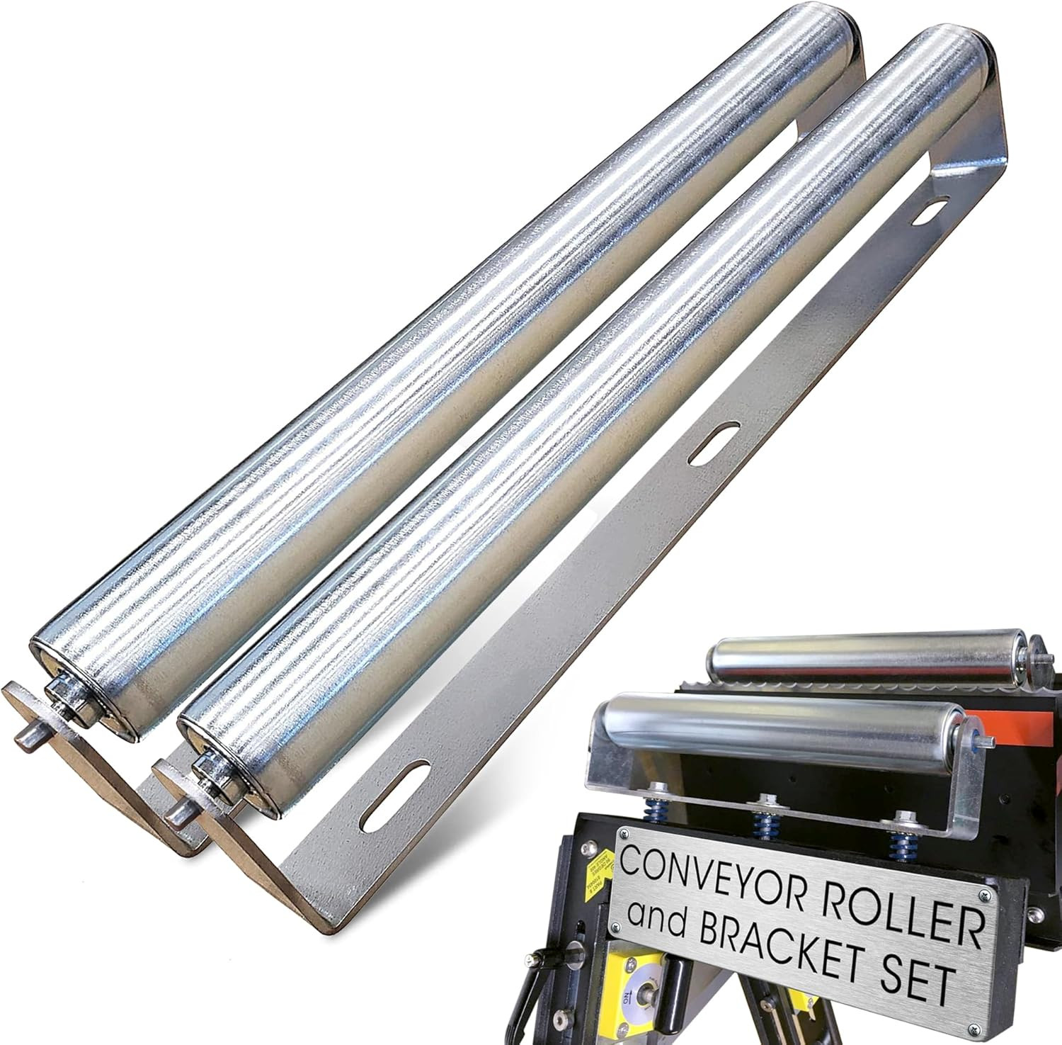 Pack of 2 | 16" Long Roller & Bracket Set |1.5" Diameter | Galvanized Steel | In