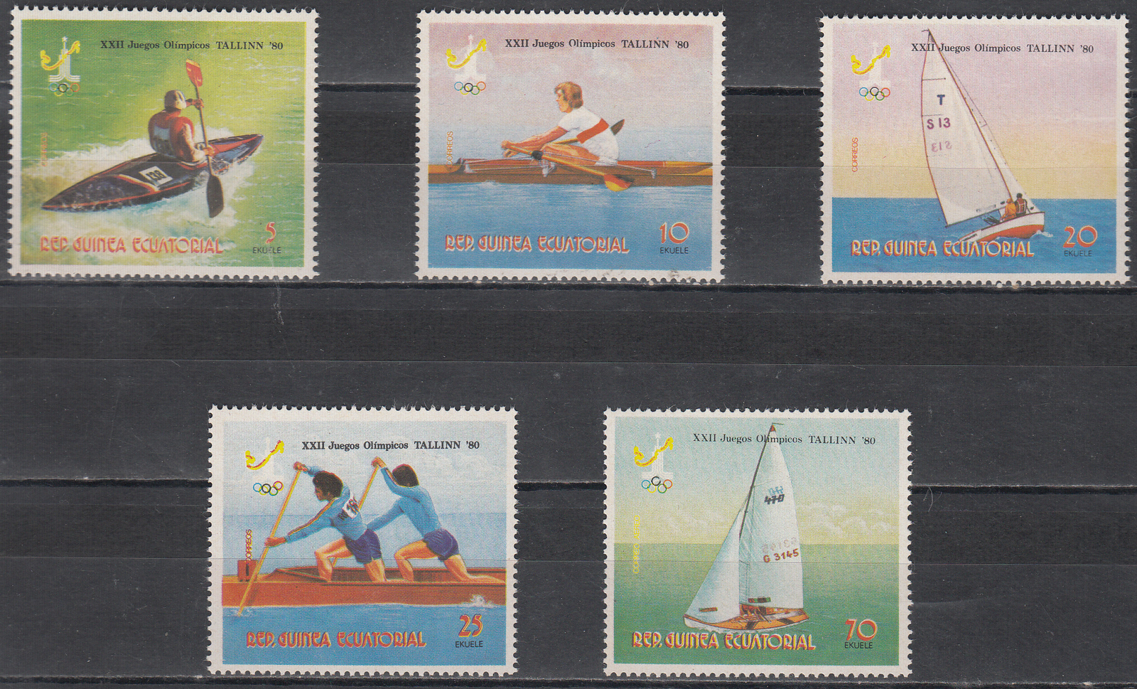 W EQUATORIAL GUINEA 1300A-1304A MOSCOW OLYMPIC ROWING PERFORATED SET