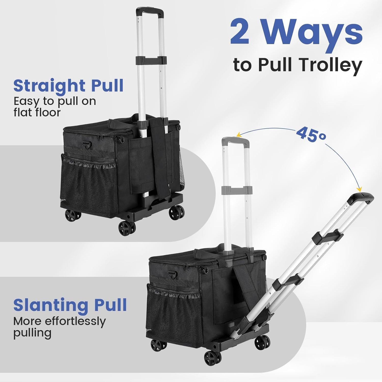 Extra Large Rolling Cleaning Caddy Bag with Trolley & 360° Wheels, Black