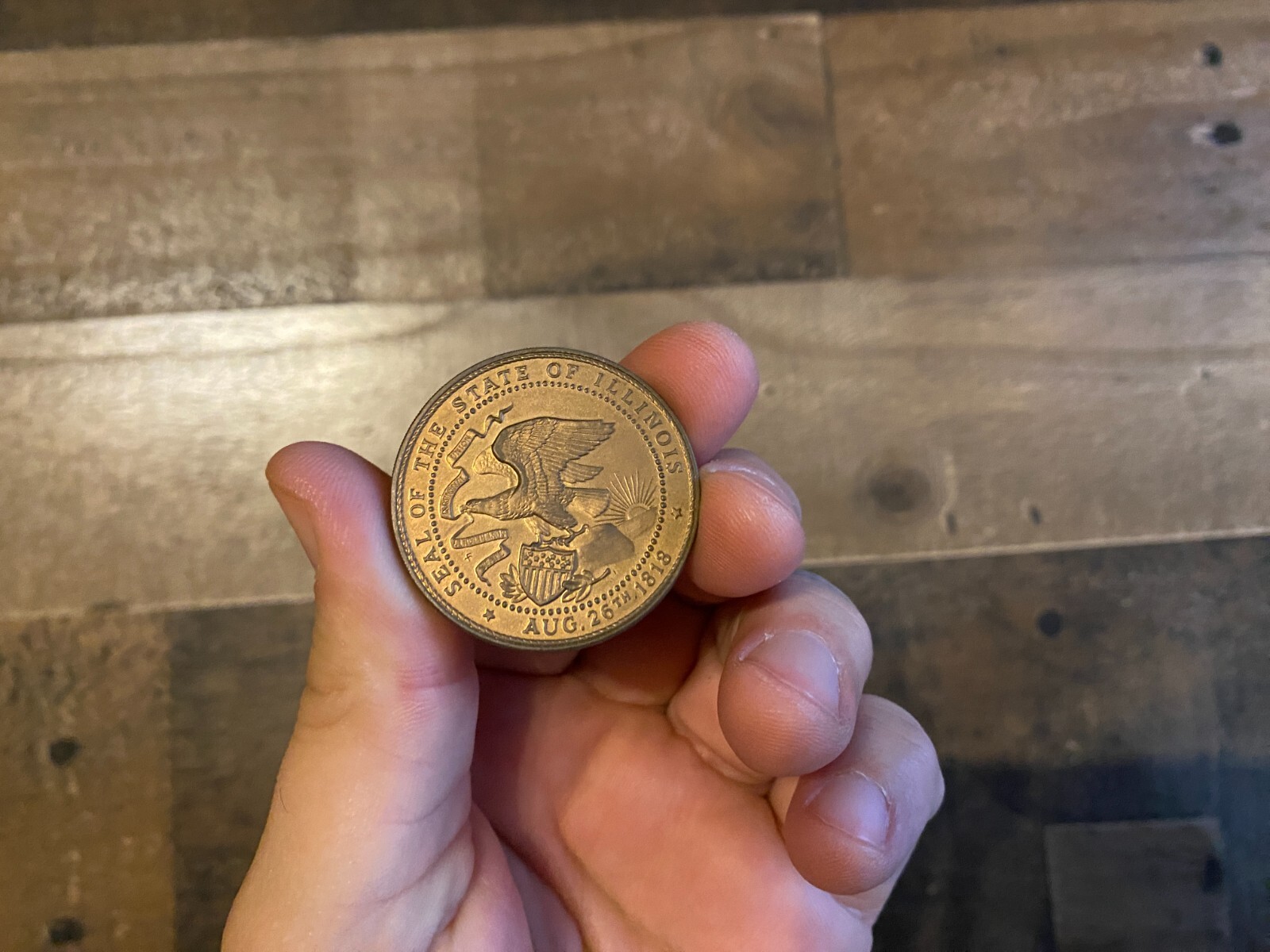Illinois 150 Years Of Progress Coin VTG 1968 Sesquicentennial Plane Wagon Eagle
