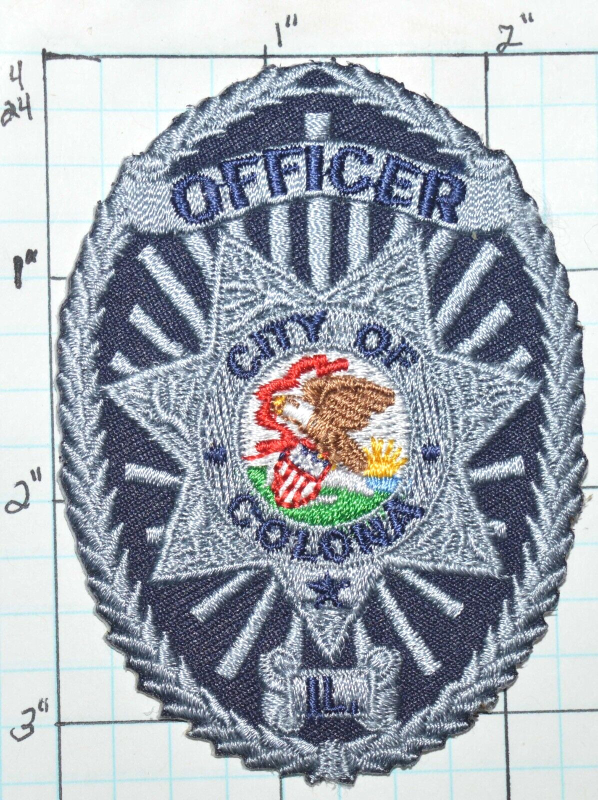 ILLINOIS, CITY OF COLONA OFFICER POLICE DEPT 3.25" SMALL HAT PATCH