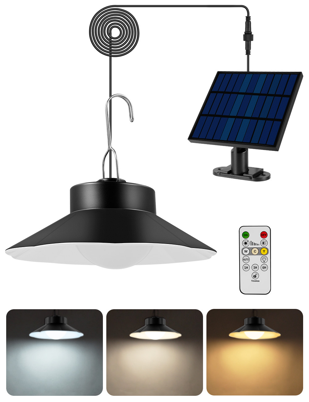 40LED Solar Power Pendant Lights In/Outdoor Gazebo Porch Hanging Shed Lamp