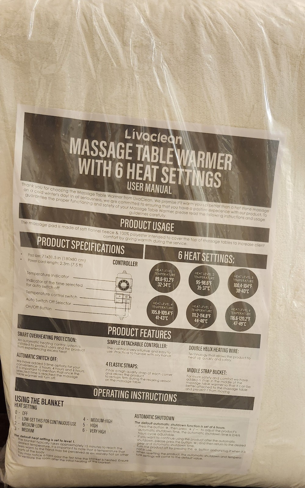 Livaclean Massage Table Warmer With 6 Heat Settings
