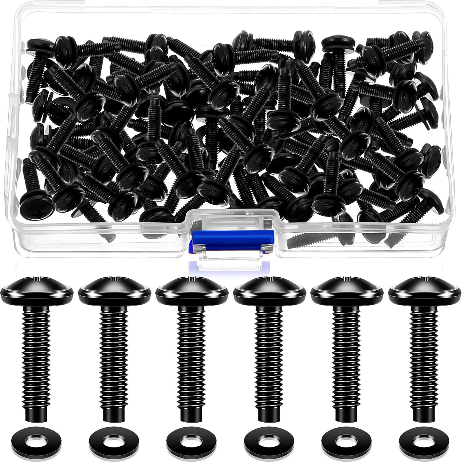 50 Set 10/32 Rack Screws w/ Nylon Washers Black Stainless Steel Rack Mount Screw