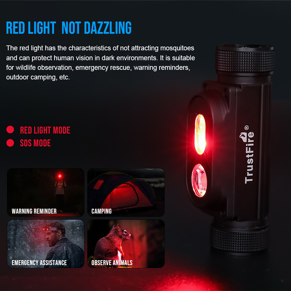 TrustFire 1350LM Rechargeable Headlamp Waterproof Headlight W/Red /Floodlight US