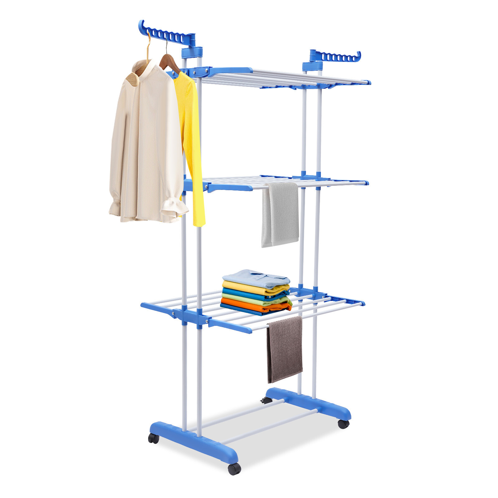 Heavy Duty Laundry Clothes Drying Rack Foldable Garment Rolling Dryer Hanger