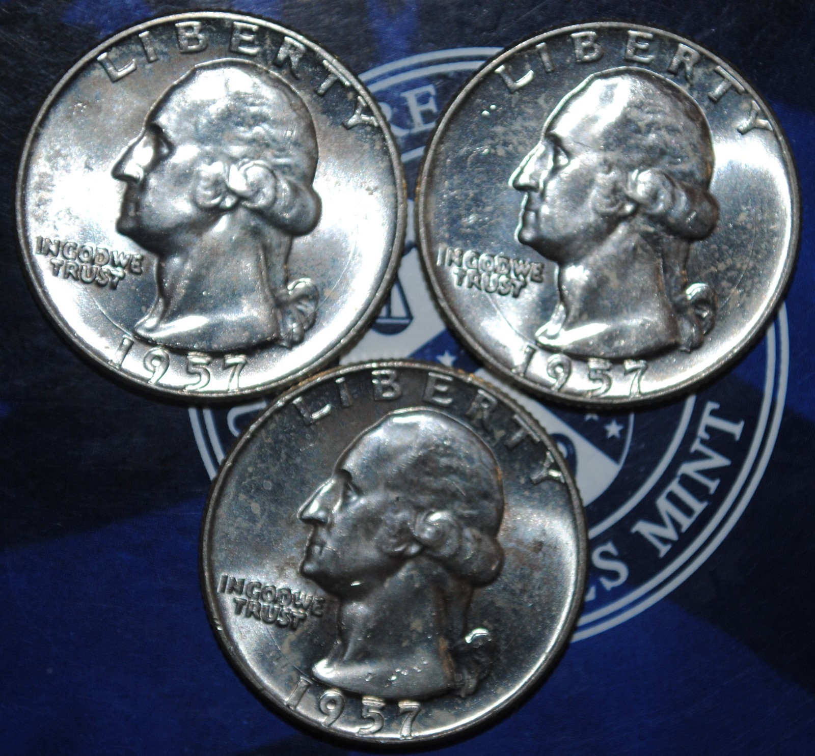 Lot of 3 1957-D  Washington Quarter   FS-501 With Die Break  {{{T567