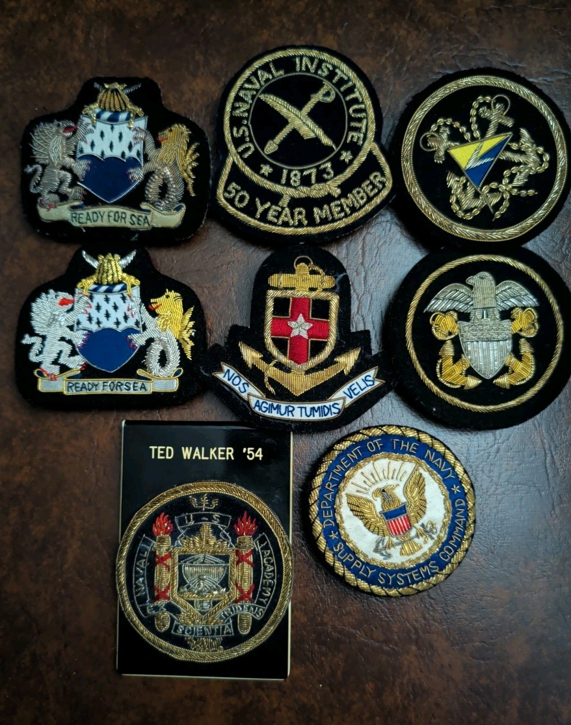 Lot of 8 Navy Naval Academy Wire Bullion Badges Rear Admiral Ted Walker Elon