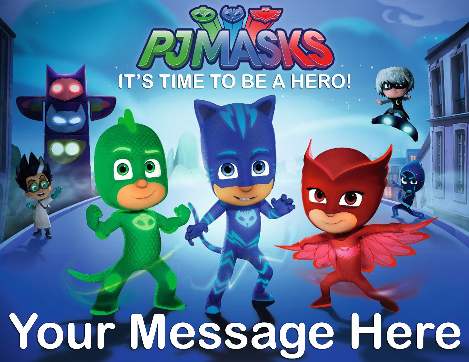 EDIBLE PJ Masks Cake Topper Birthday Party Wafer Paper 1/4 Sheet (8"x10.5")