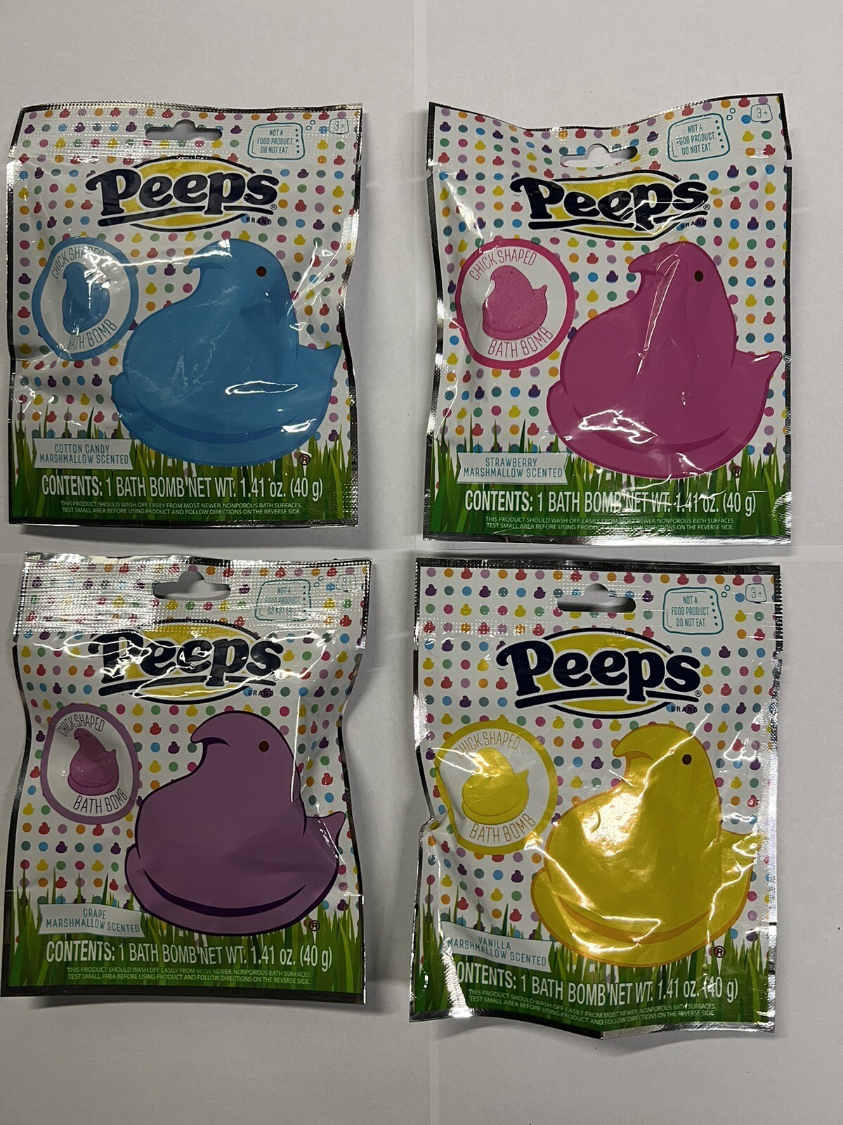 4X Peeps Chick Shaped Kids Bath Bomb Scented Vanilla Strawberry Grape Cttn Candy