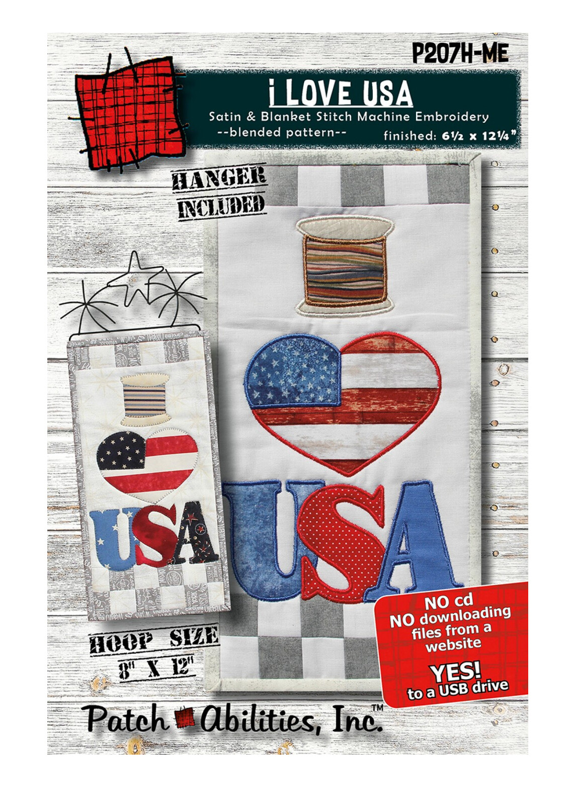 Patch Abilities I Love USA Machine Embroidery Version with Buttons and Hanger