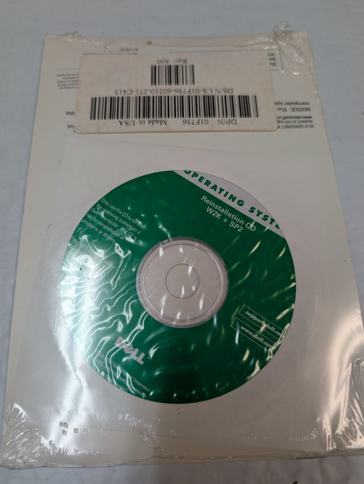 Microsoft Windows 2000 Professional COA Dell OEM Reinstallation CD SP2 SEALED
