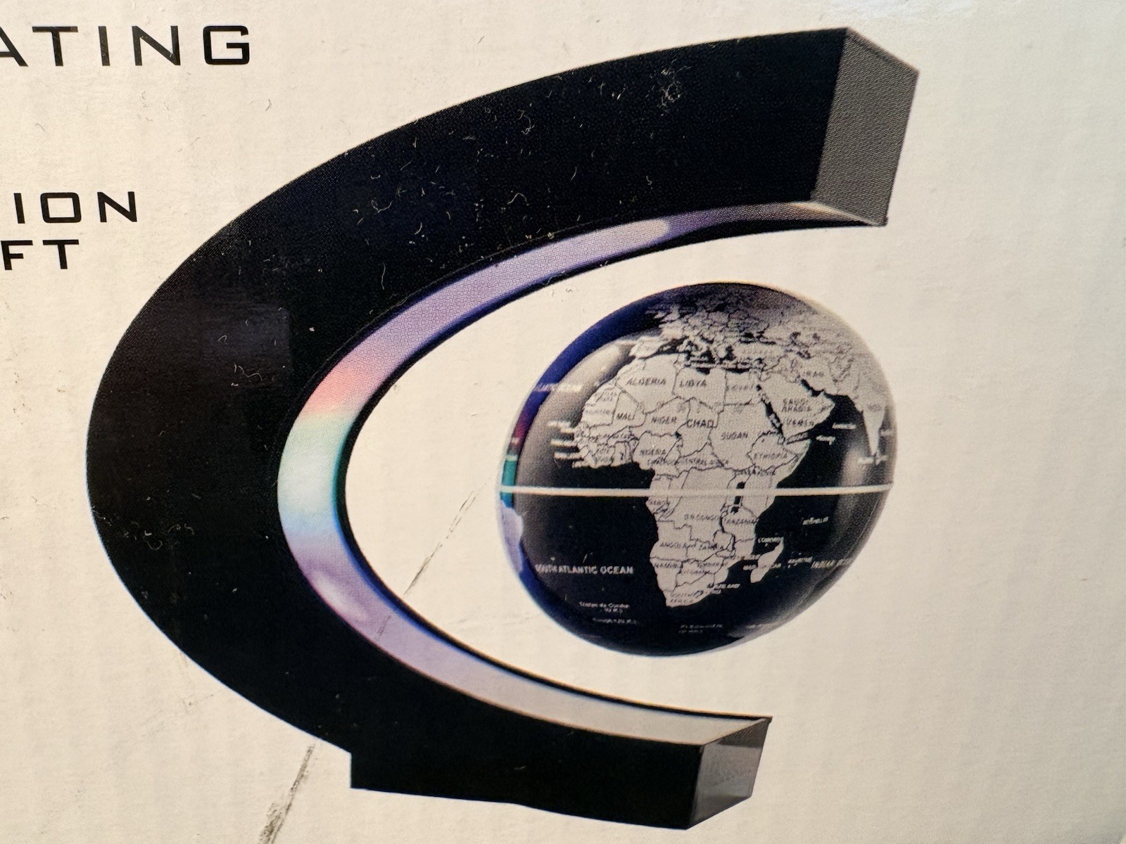 C Shape Floating & Rotating Globe Silver & Black LED Lights Desktop