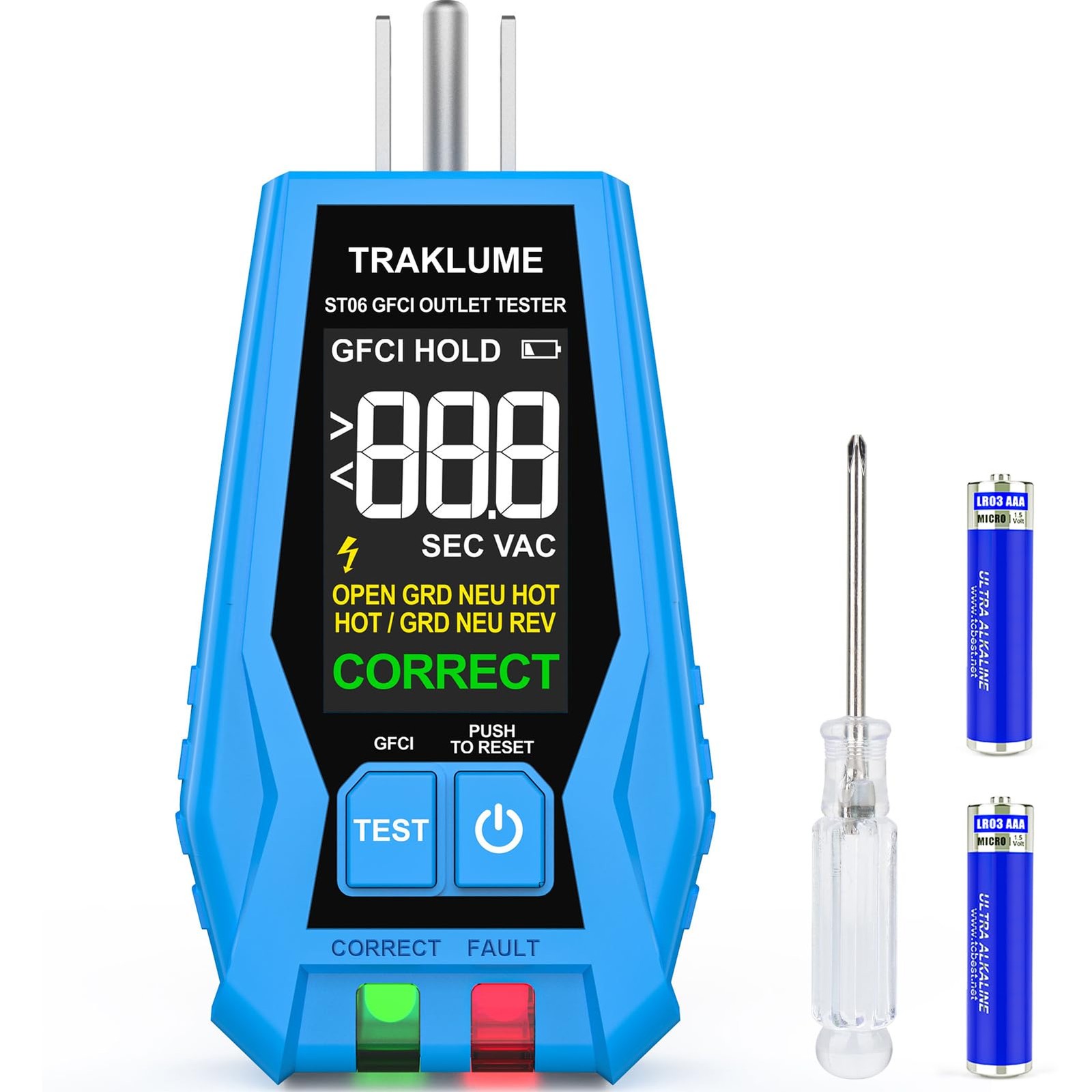 Outlet Tester with LCD Display Receptacle GFCI for Standard Blue
