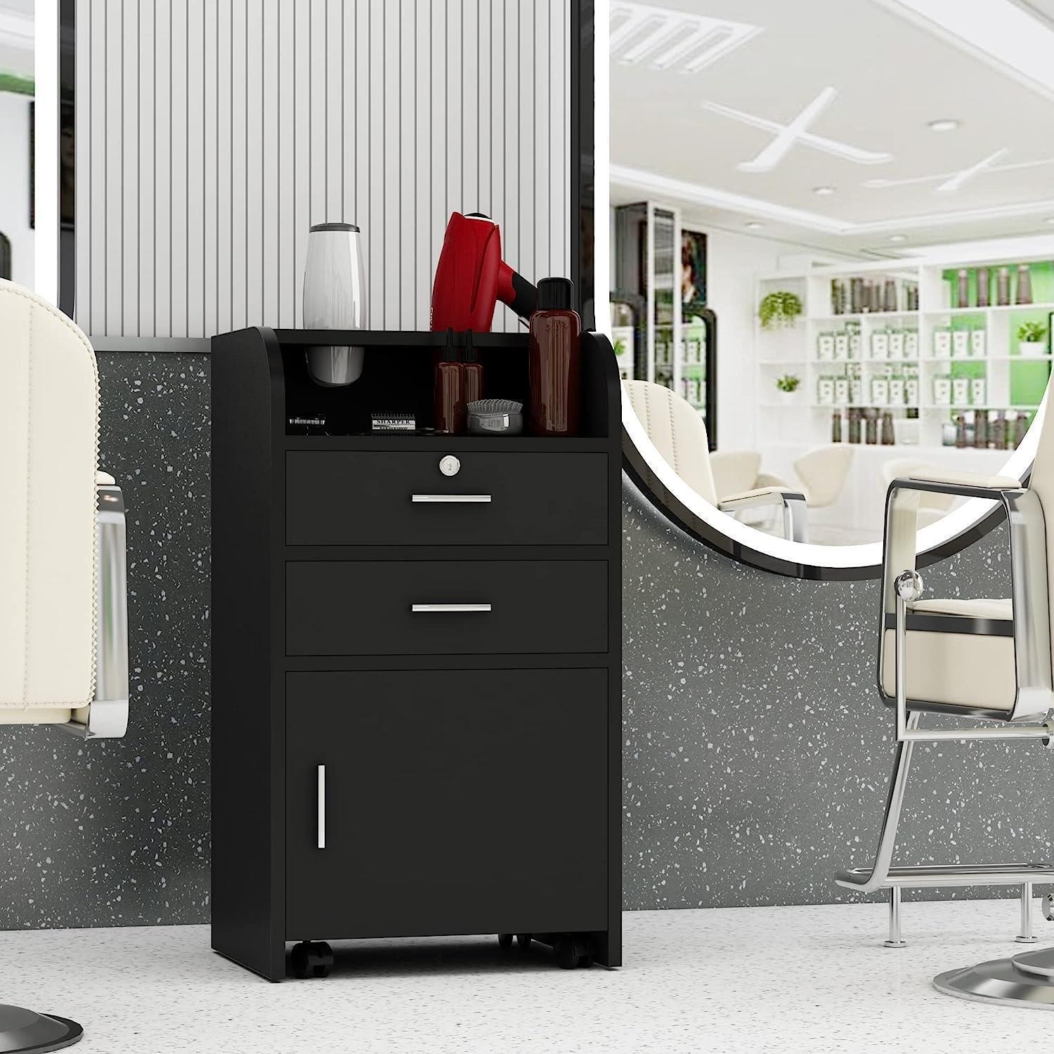 3-Tiers Beauty Salon Station Cabinet, Hair Styling Barber Station Furniture