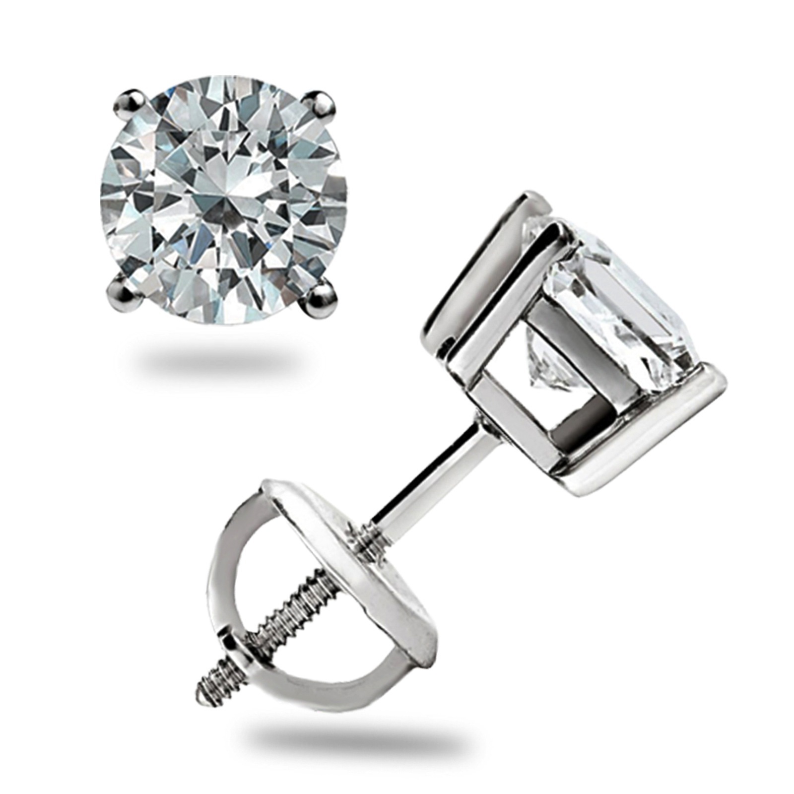 1.05Ct Brilliant GRA MOISSANITE Studs Earrings Solid 14K White Gold Screwbk Gift