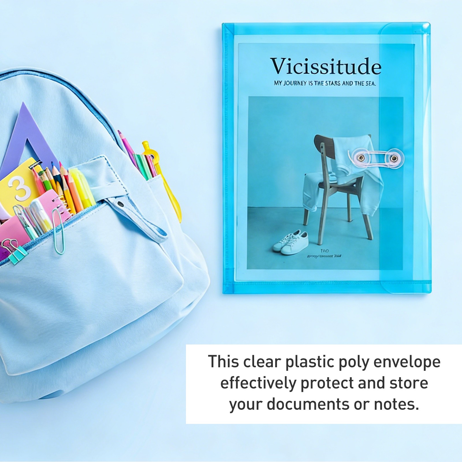 10 Pack Clear Plastic Poly Envelopes File Folders Document Envelopes Blue