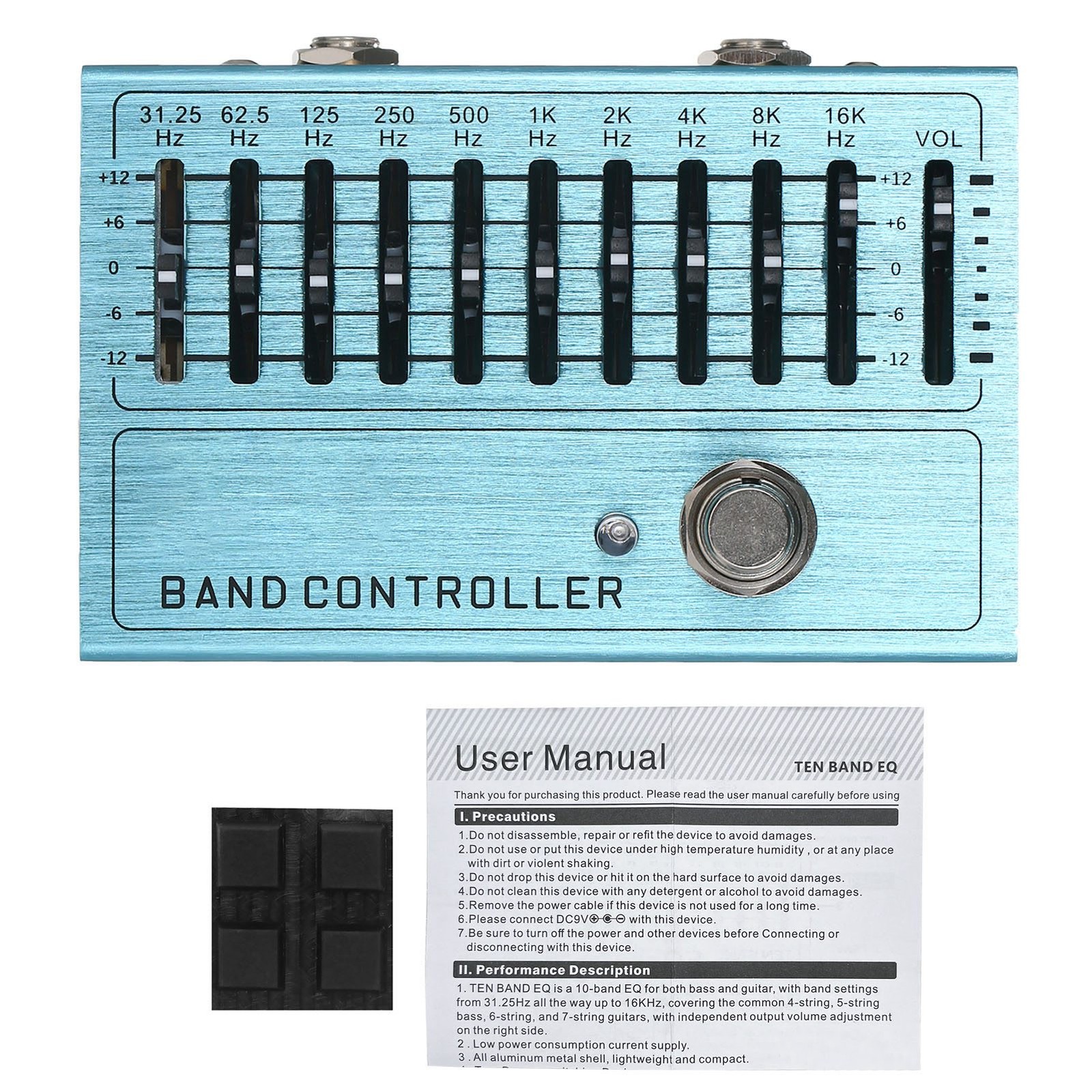 DC9V 30mA Guitar Bass Equalizer Pedal 1MΩ Input Impedance All Metal Shell