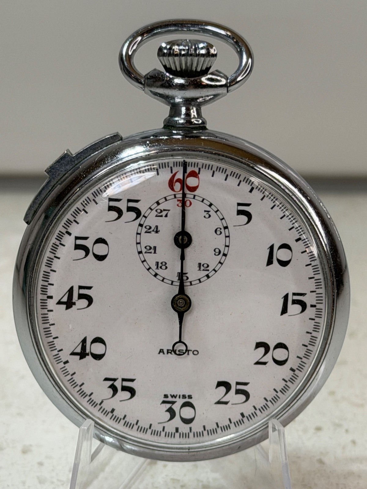 Vintage Aristo Swiss Pocket Stopwatch Mechanical Manual Wind Running Working