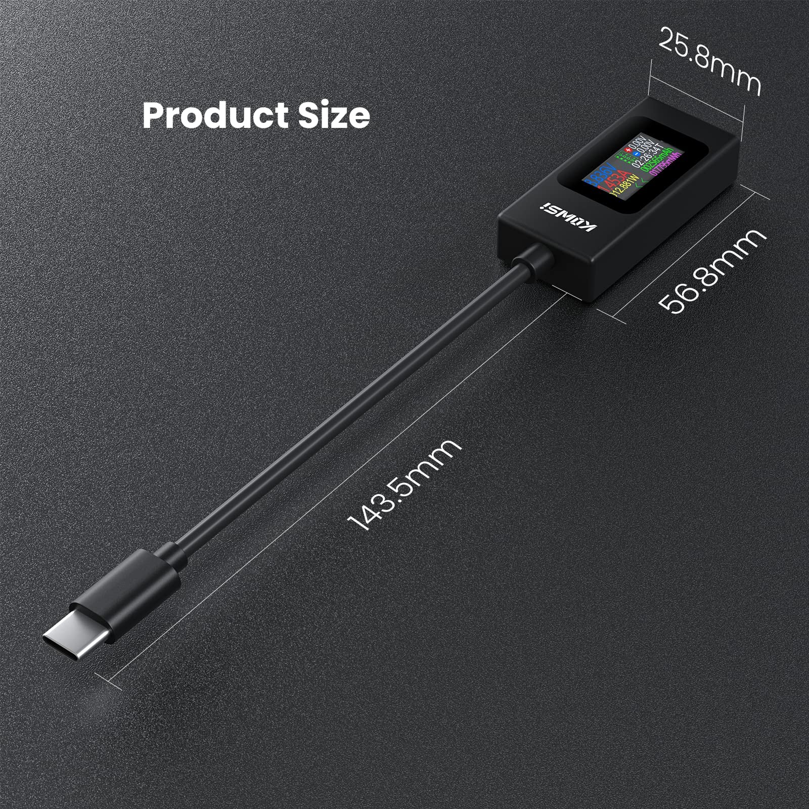 YOJOCK USB C Tester Power Meter 4-30V 0-6.5A Classic Version, Black/Silver