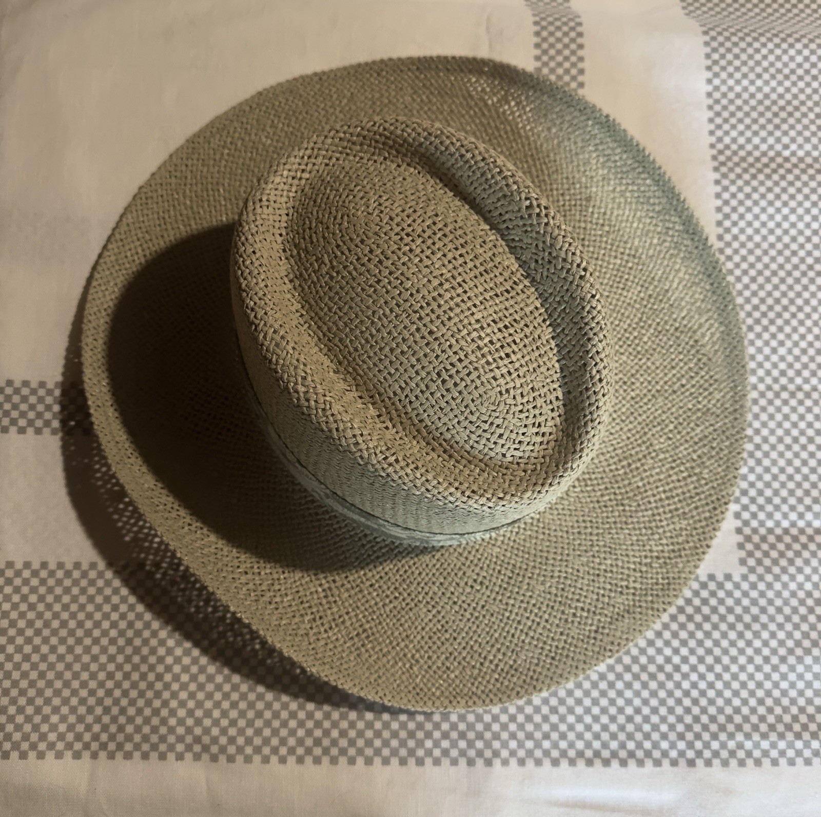 Straw Hat Beach Vacation / Sun with Sage & White Fabric Band