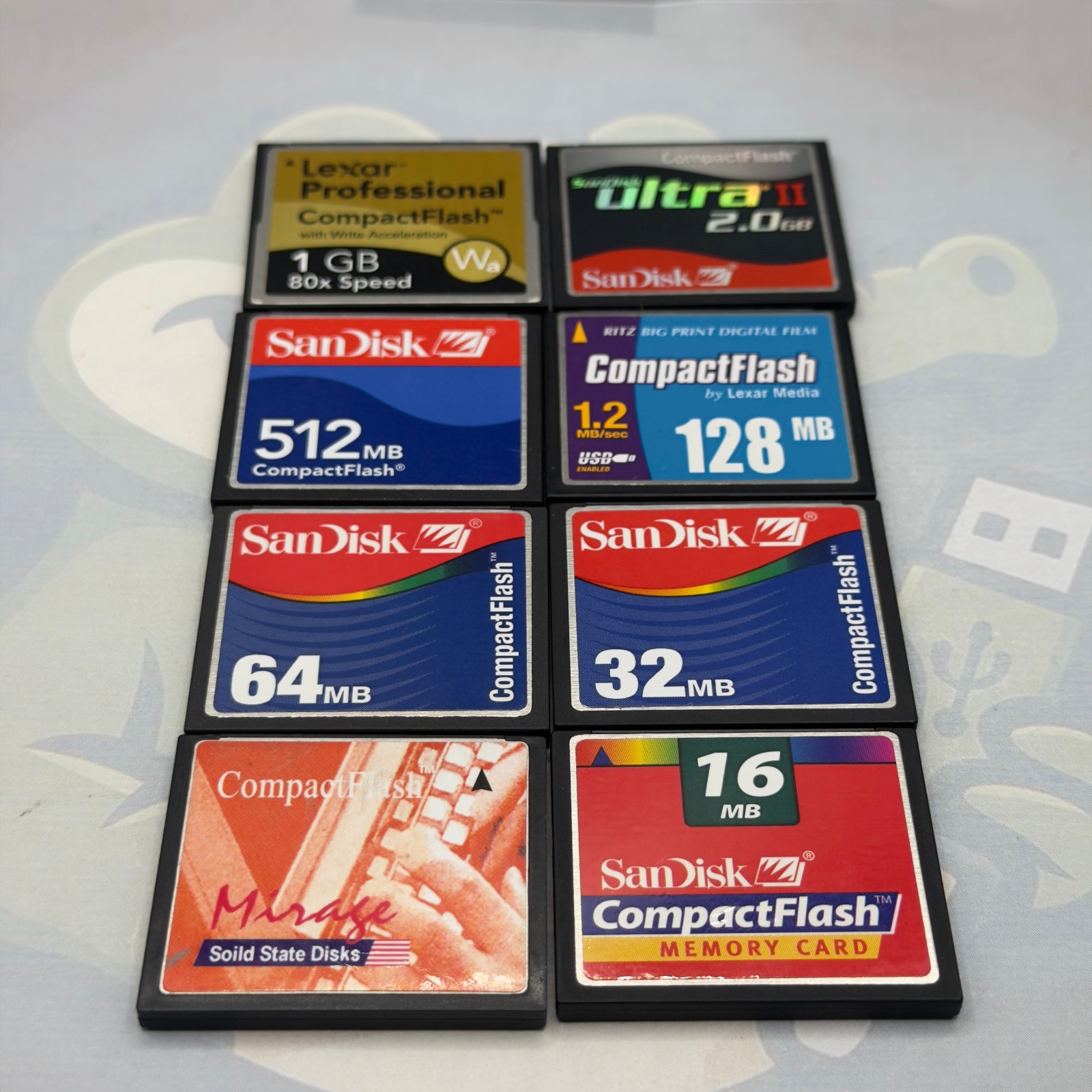 LOT of 8 Compact Flash Cards - Various Sizes - Various Brands - GC819