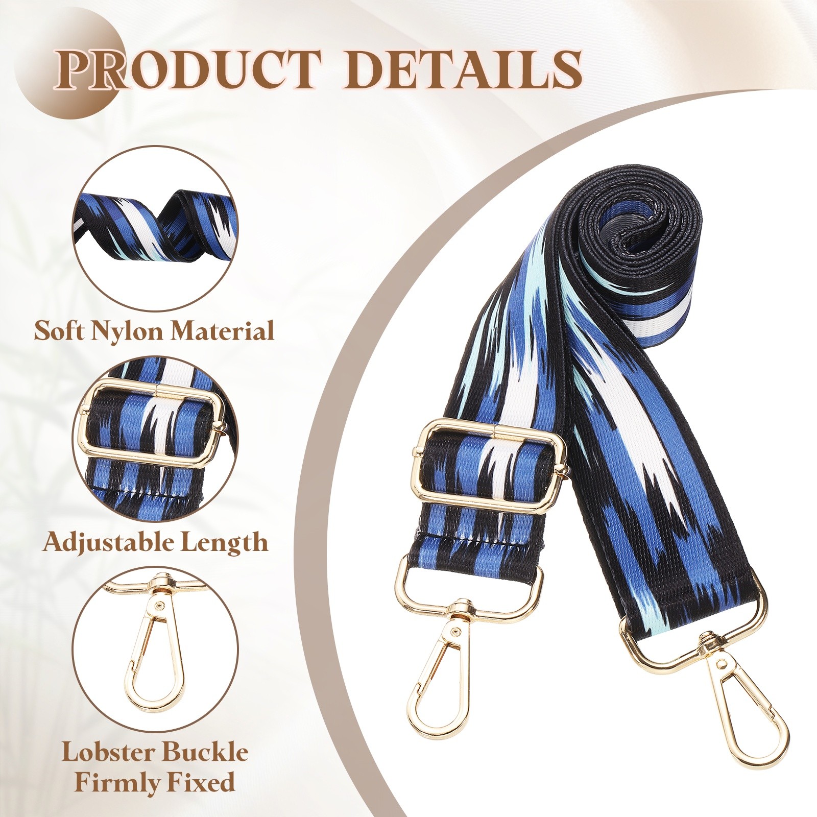 Purse Straps Replacement Crossbody, 51 Inch Canvas Strap, Blue Cloud Pattern