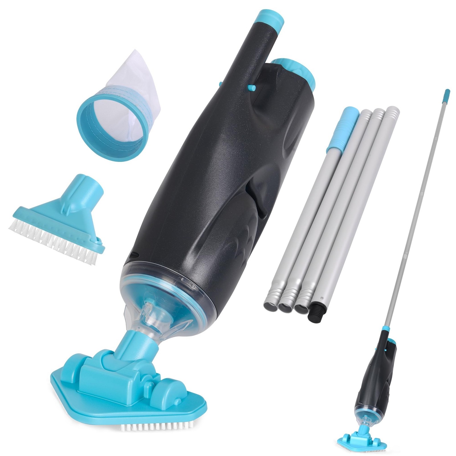 Rechargeable Handheld Pool Vacuum Set with Adjustable Pole and 2 Interchangea...