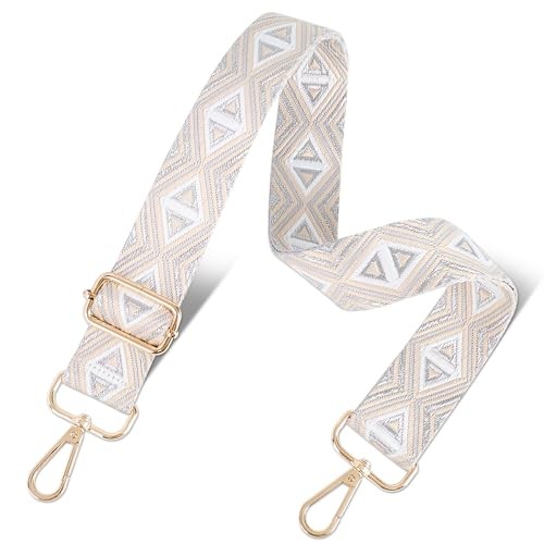 Purse Strap,Replacement Crossbody Boho Geometric – White Silver Triangle