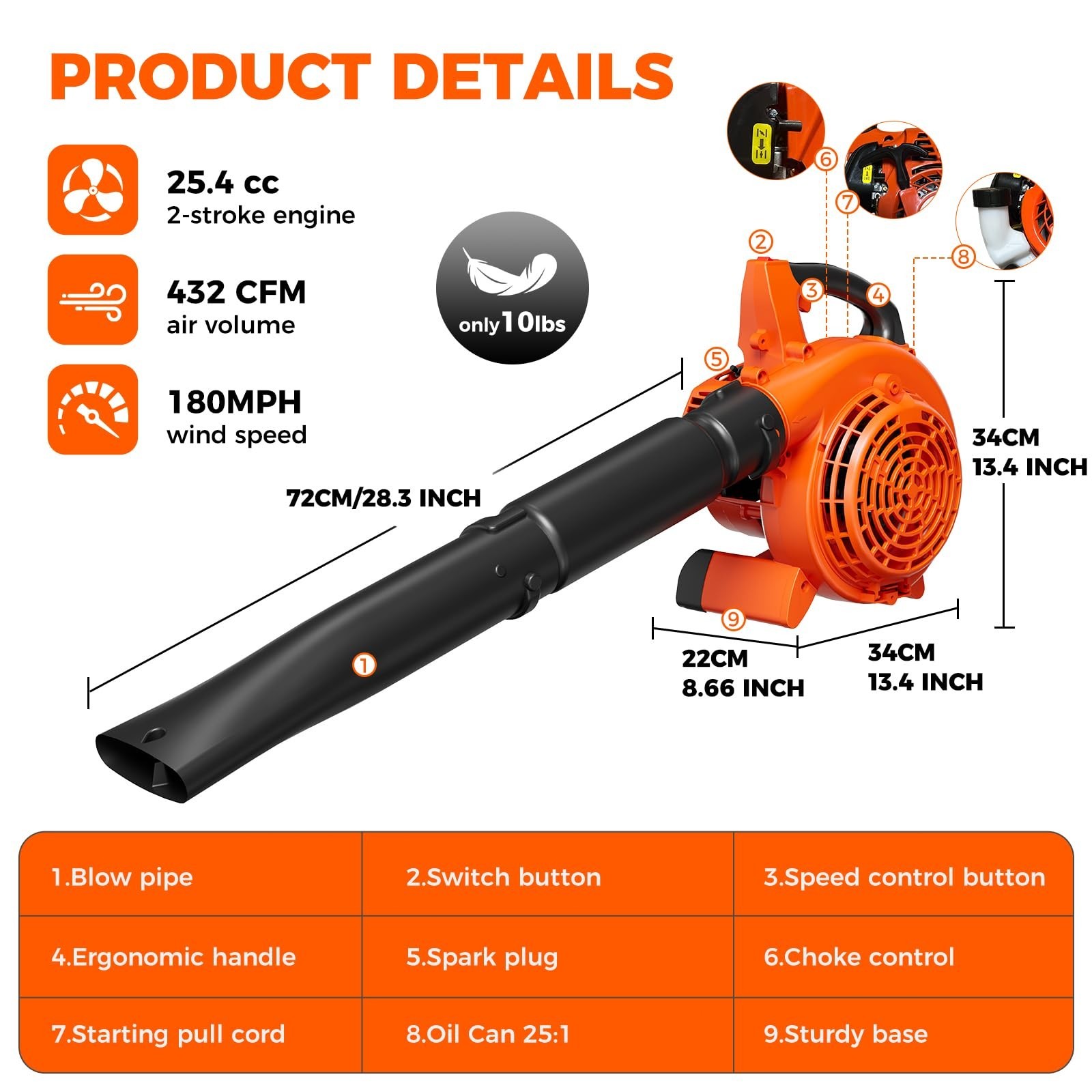 25.4CC 2-Stroke Handheld Leaf Blower Gas Powered Heavy Duty Grass Yard Clean New