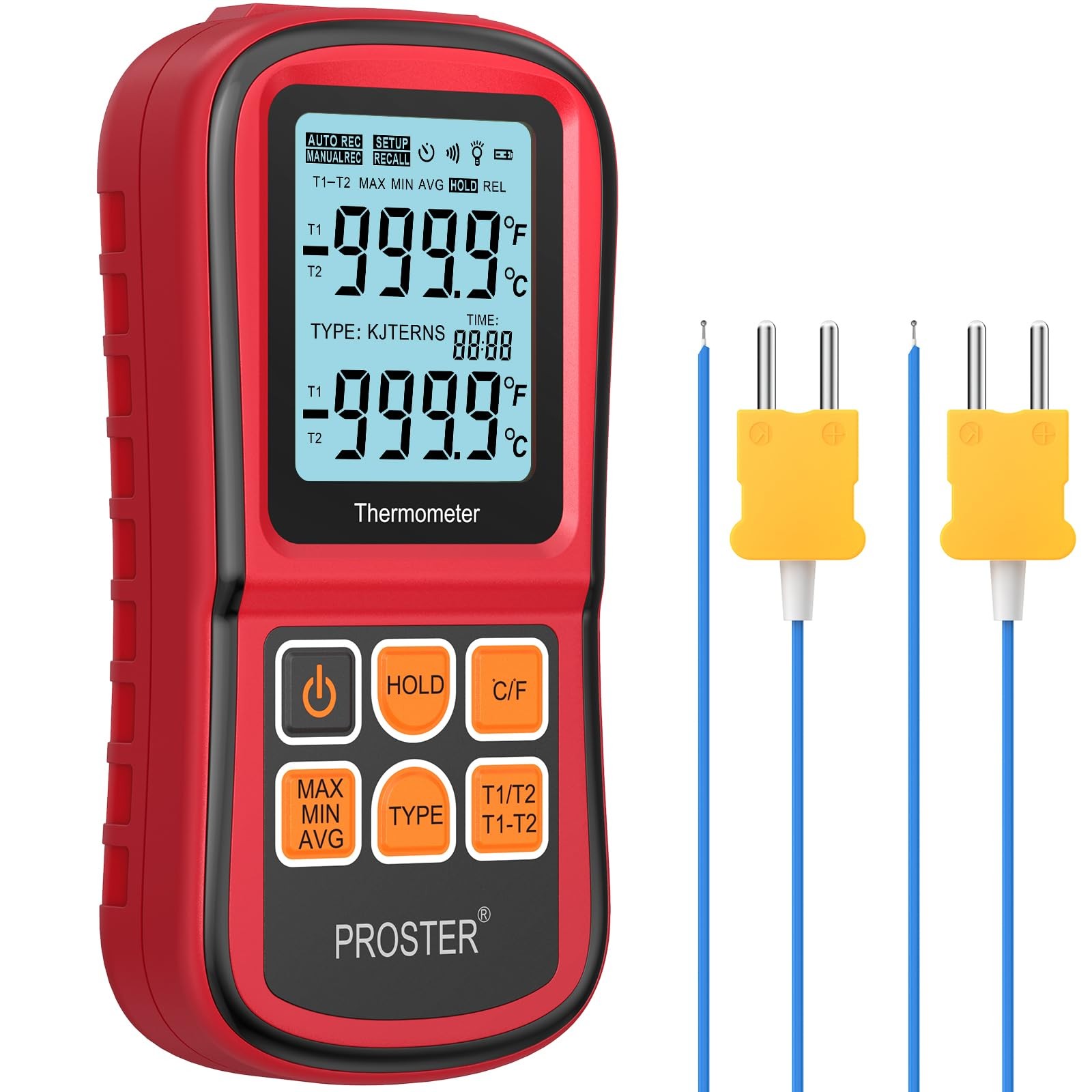Proster Digital Thermocouple Temperature Thermometer Dual Channel - with Two ...