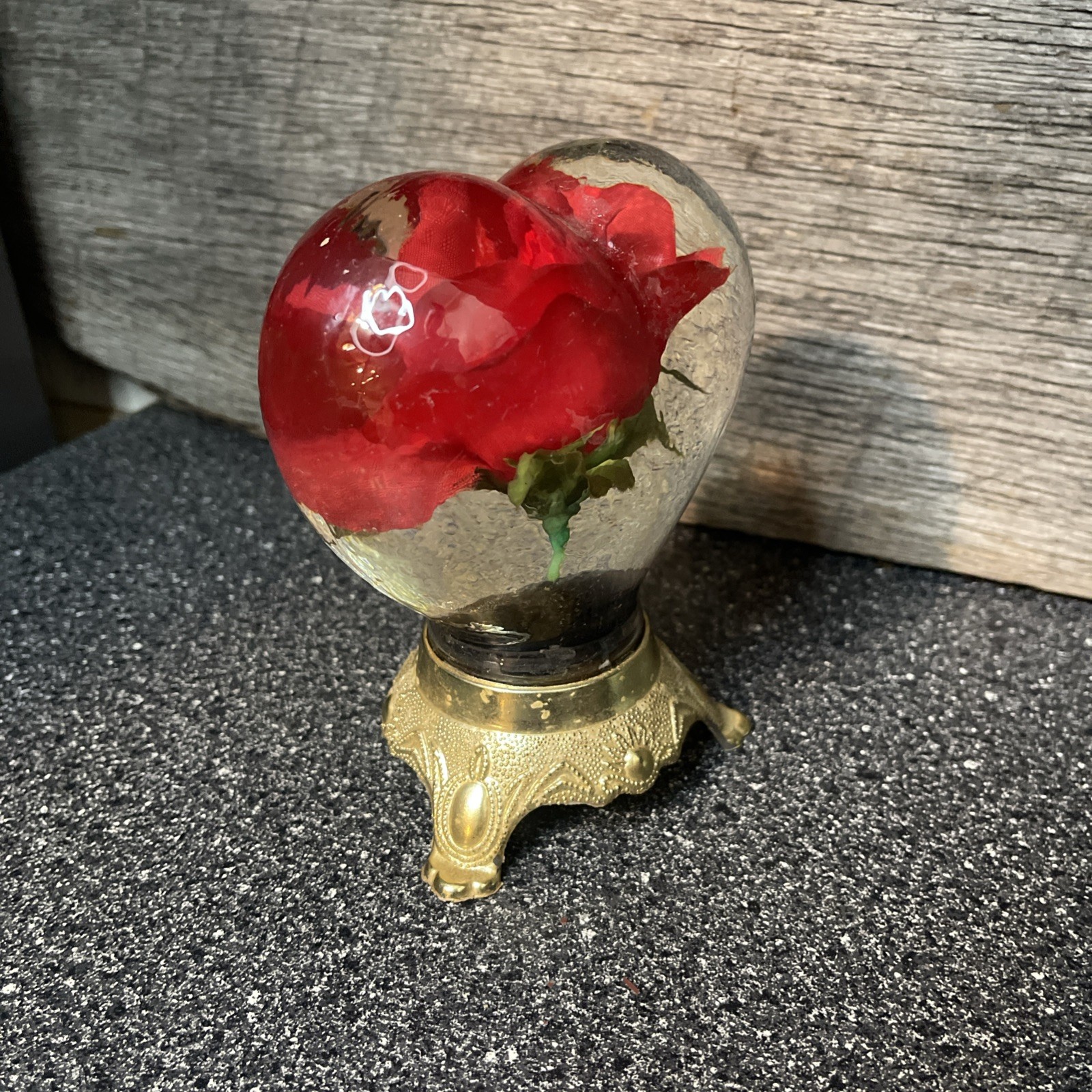 Floating ROSE Flower inside Glass Globe on Decorative TIN Base