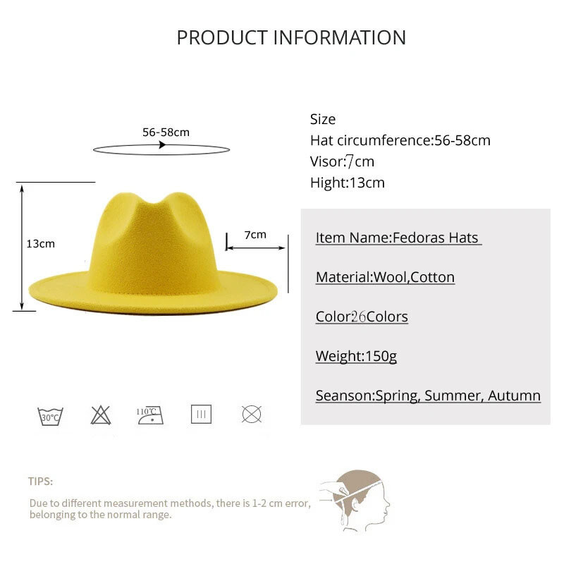 Fedora Hat Classical Wide Brim Gangster Cap Men Women Vintage Trilby Panama Hats