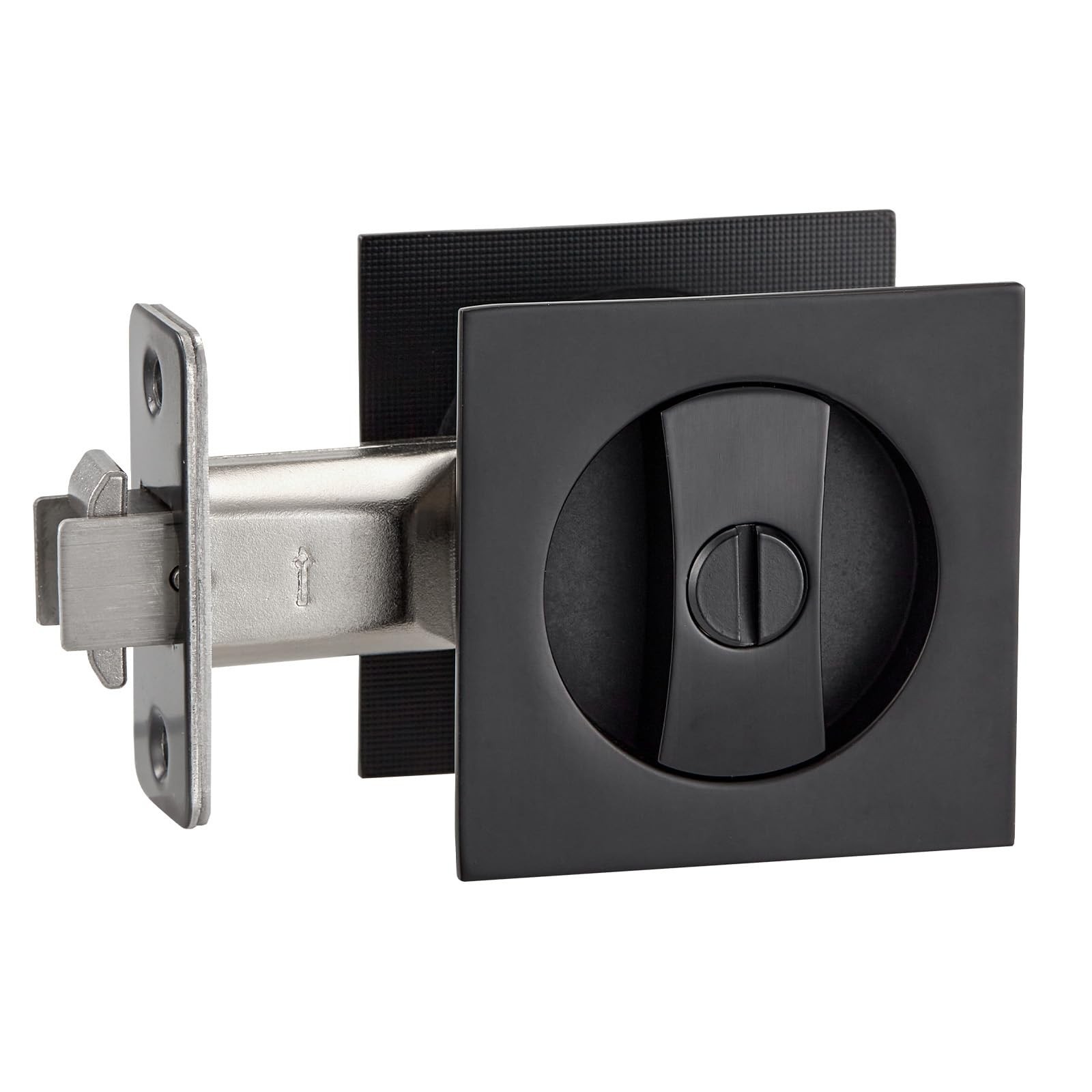Matte Black Pocket Door Hardware with Privacy Lock & Latch - Contemporary Sty...