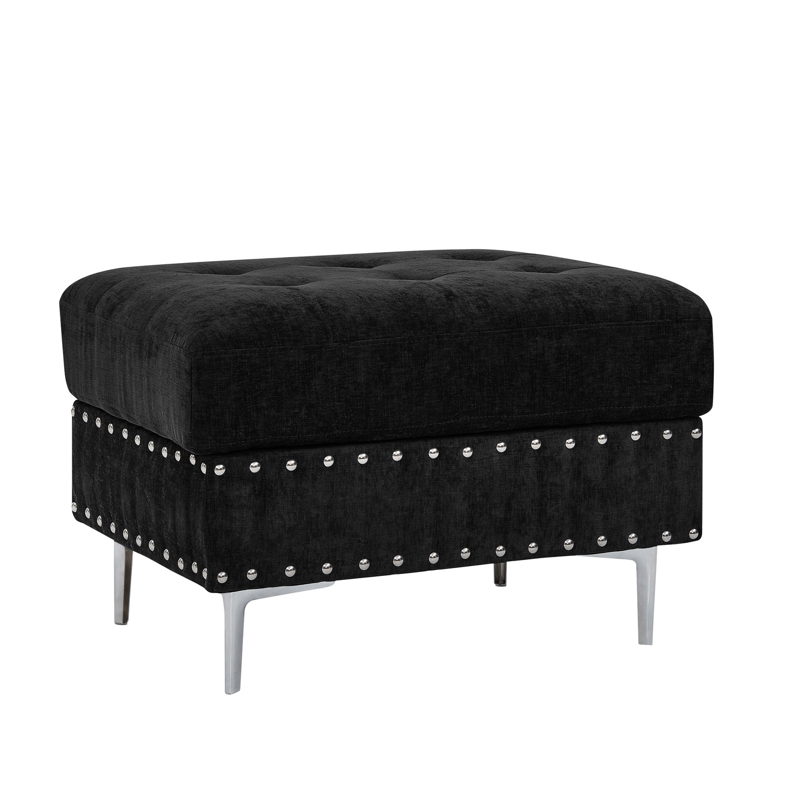 Sectional 3-Seaters Sofa with Chaise, Storage Ottoman, Metal Legs and Copper Na