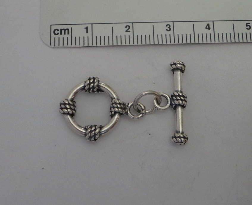 Sterling Silver 12mm Round 18mm Bar Rope Style Toggle Clasp