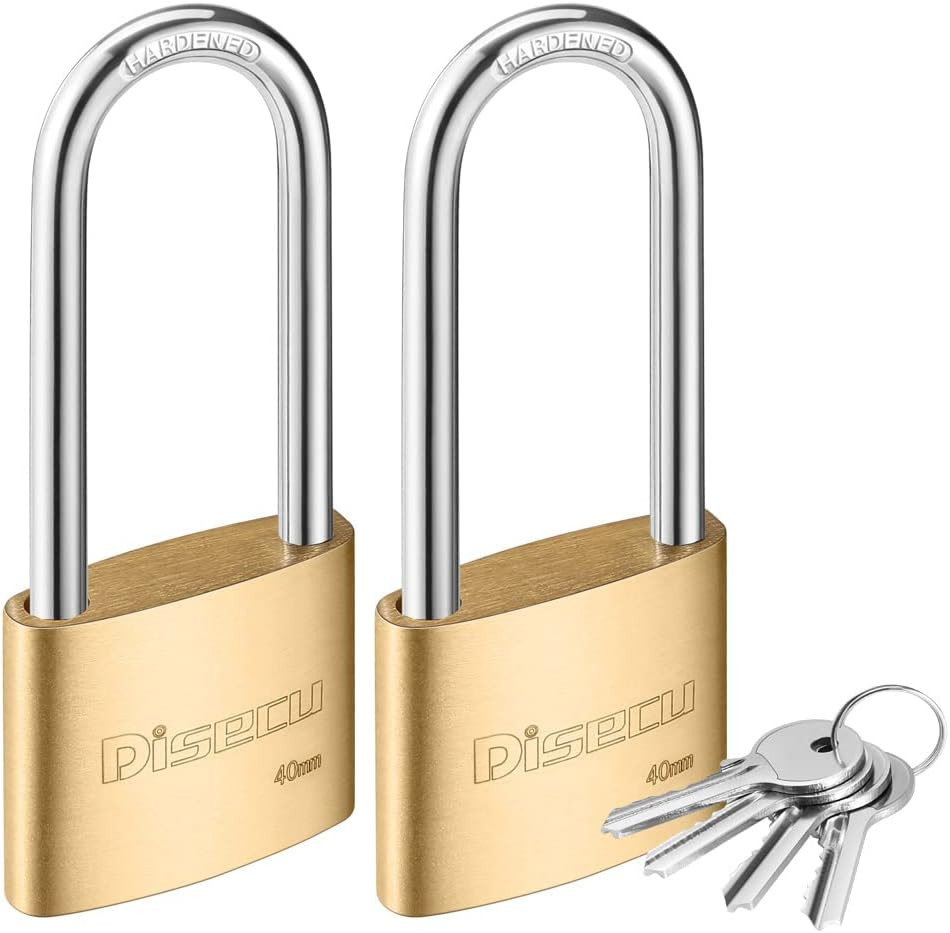 Solid Brass Padlocks 2Pk Keyed Alike Long Shackle Waterproof Outdoor 40Mm