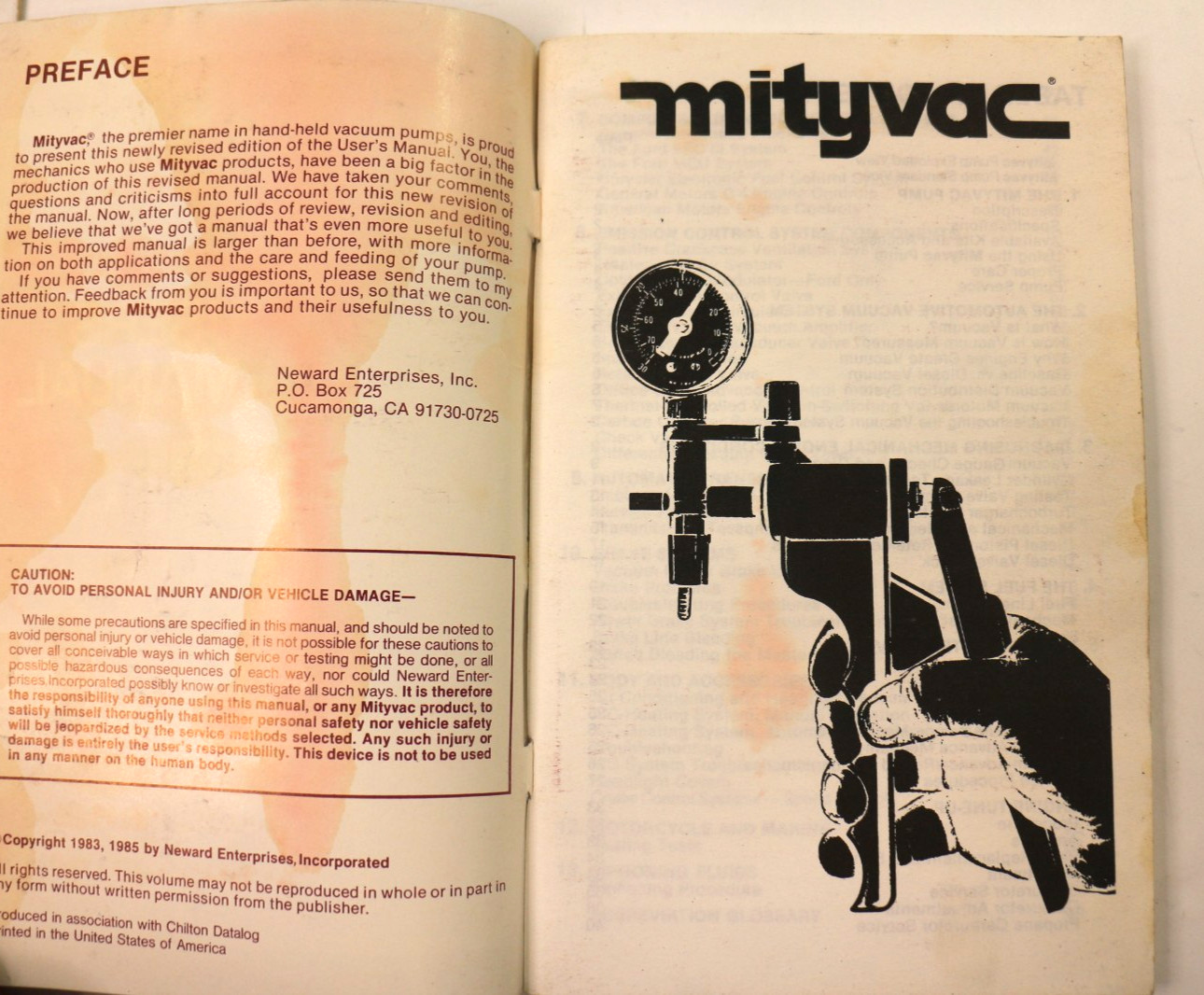 Mityvac Vacuum Pumps Users Manual Paperback 1985