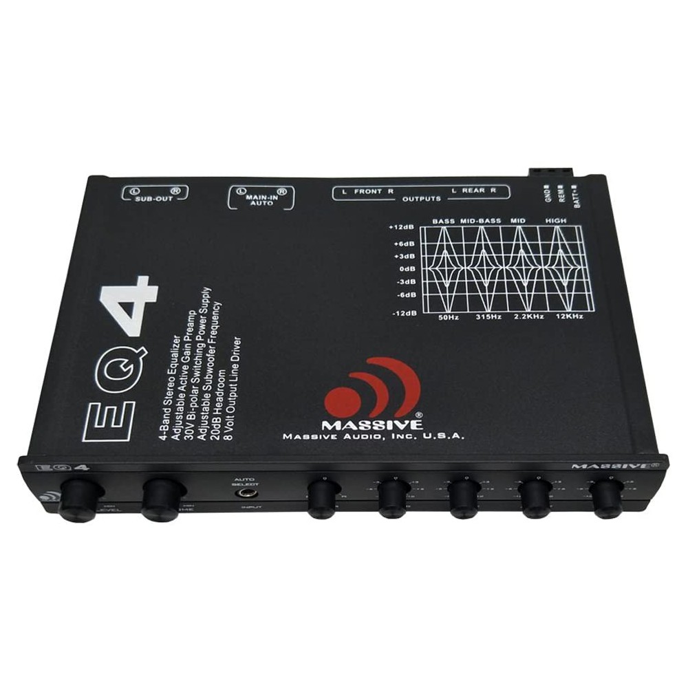 MASSIVE AUDIO EQ4 1/2 DIN IN-DASH 4-BAND CAR GRAPHIC EQ WITH 8V LINE DRIVER EQ-4