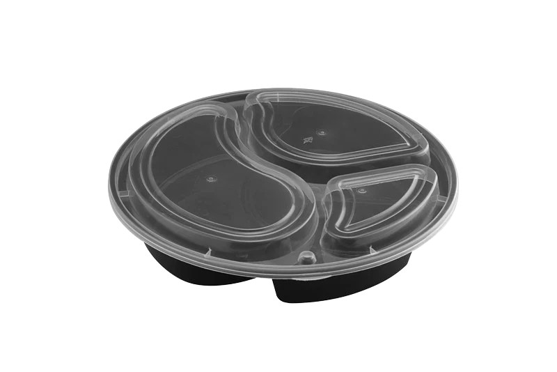 45oz Round Microwaveable Container with Lid 3-compartment, 150 Sets (50/6)