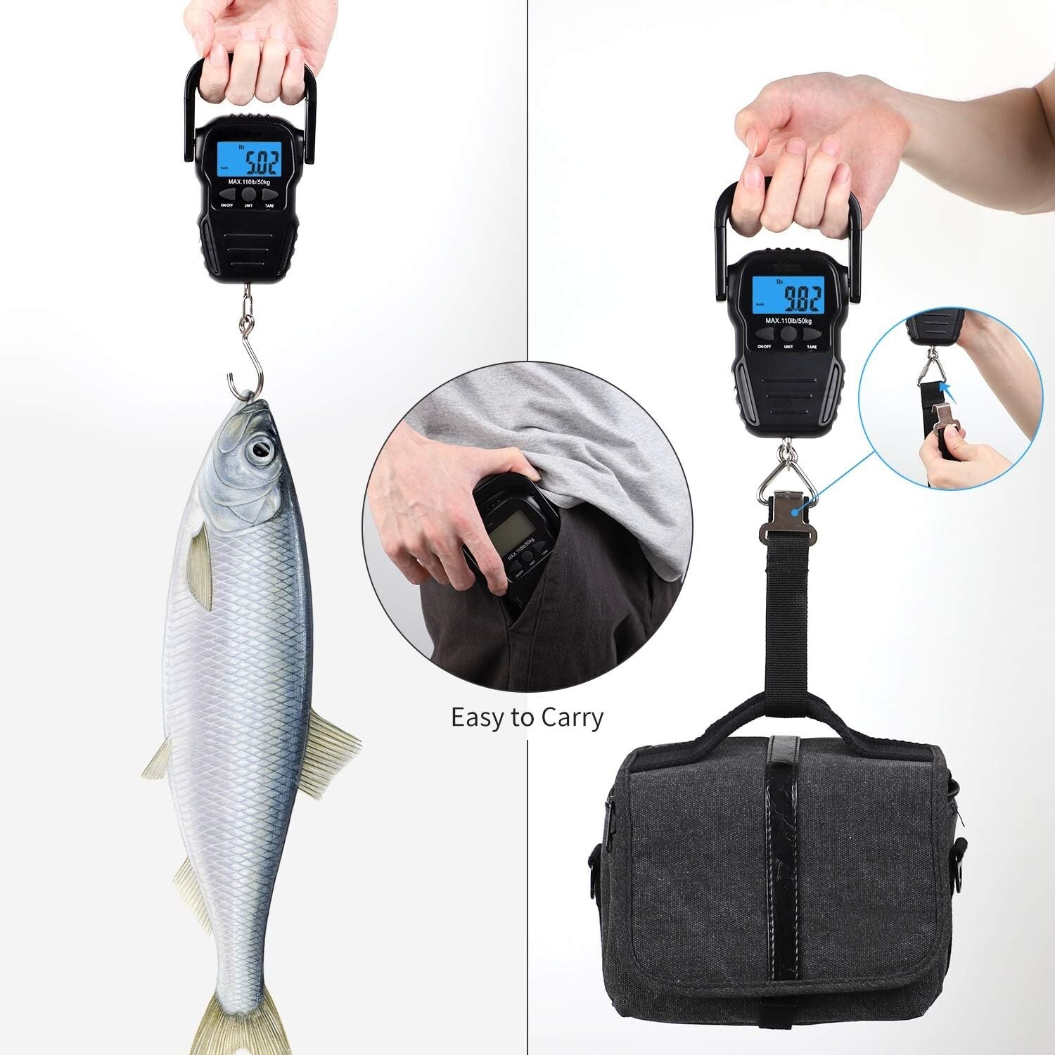 Báscula de pesca, unidad de báscula colgante para equipaje de 110 libras/50 kg