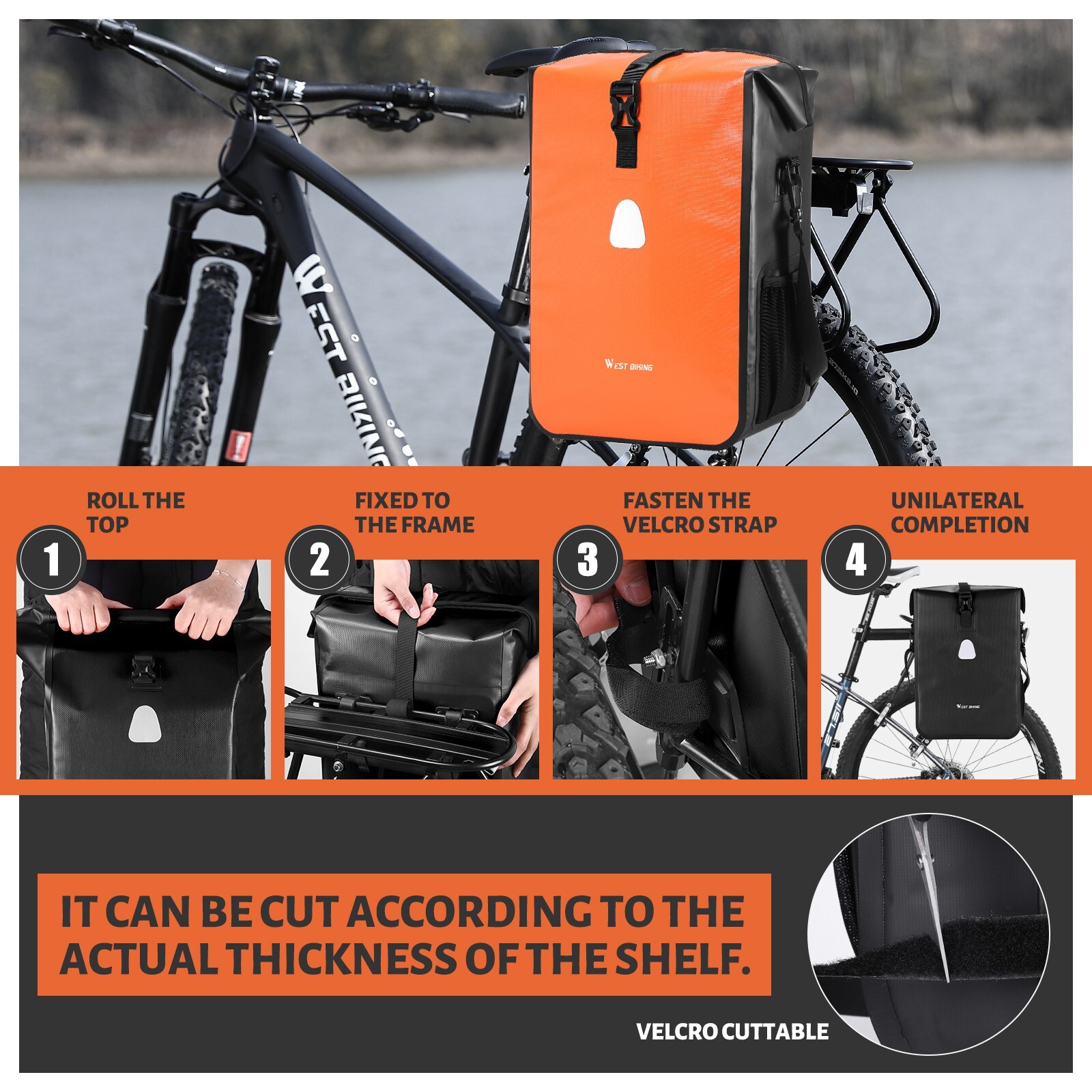 WEST BIKING  15L Fullly Waterproof Bike Single Pannier Bag Trunk Rack Pack Bag
