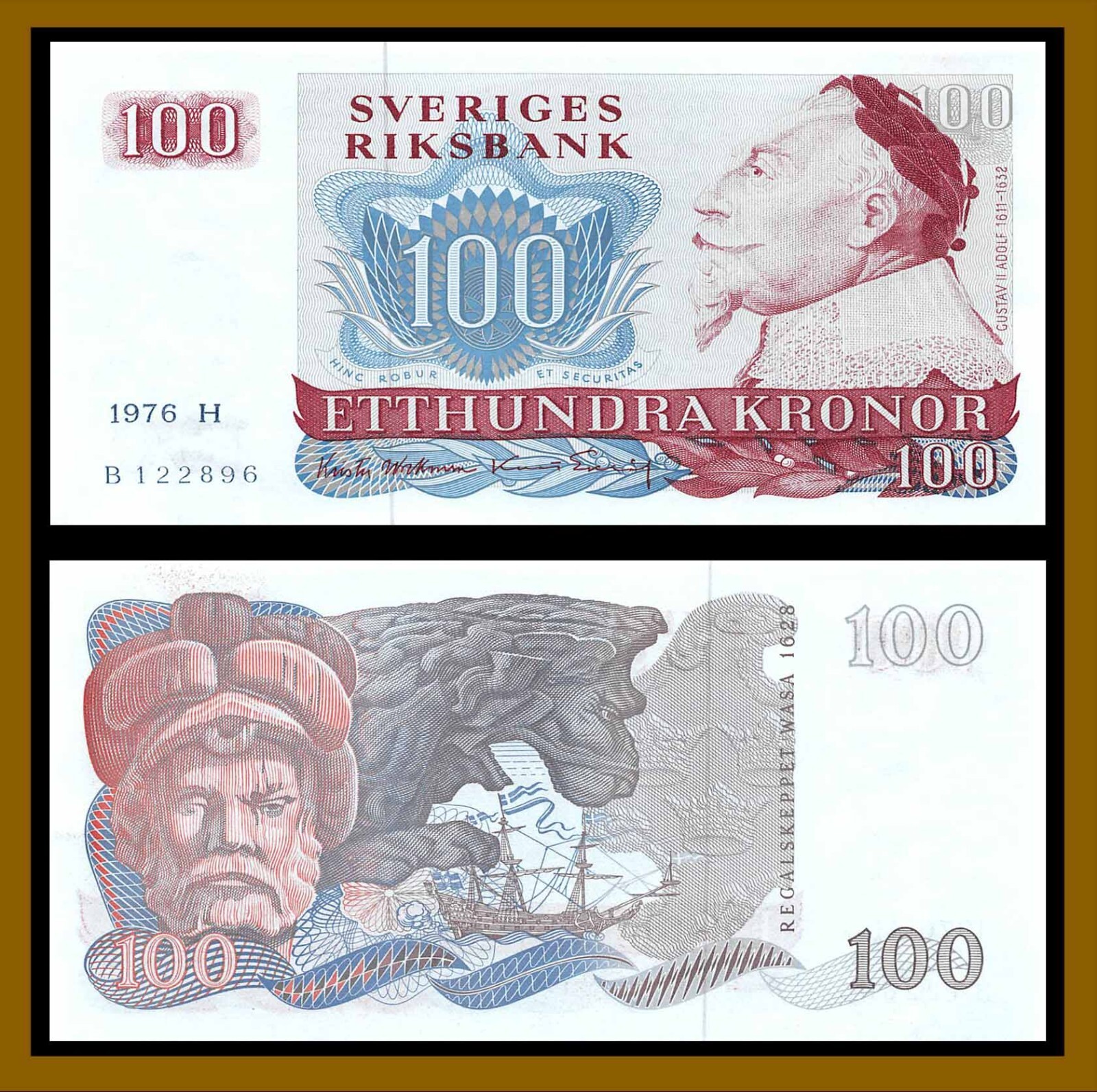 Sweden 100 Kronor, 1976 P-54b Gustaf II Adolf Wasa Warship AU